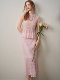 Blush Shell Lace Peplum Mermaid Co-ord