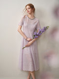 Lilac Beaded Collar Sparkly Lace Midi Dress