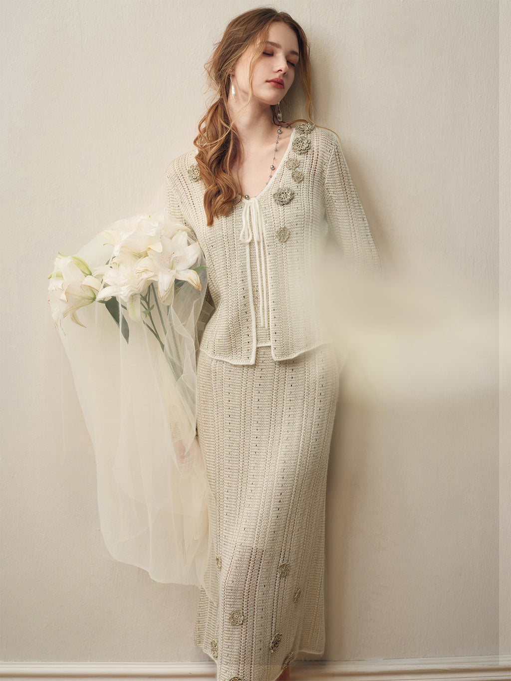 Silver Bloom Crochet Knit Co-Ord