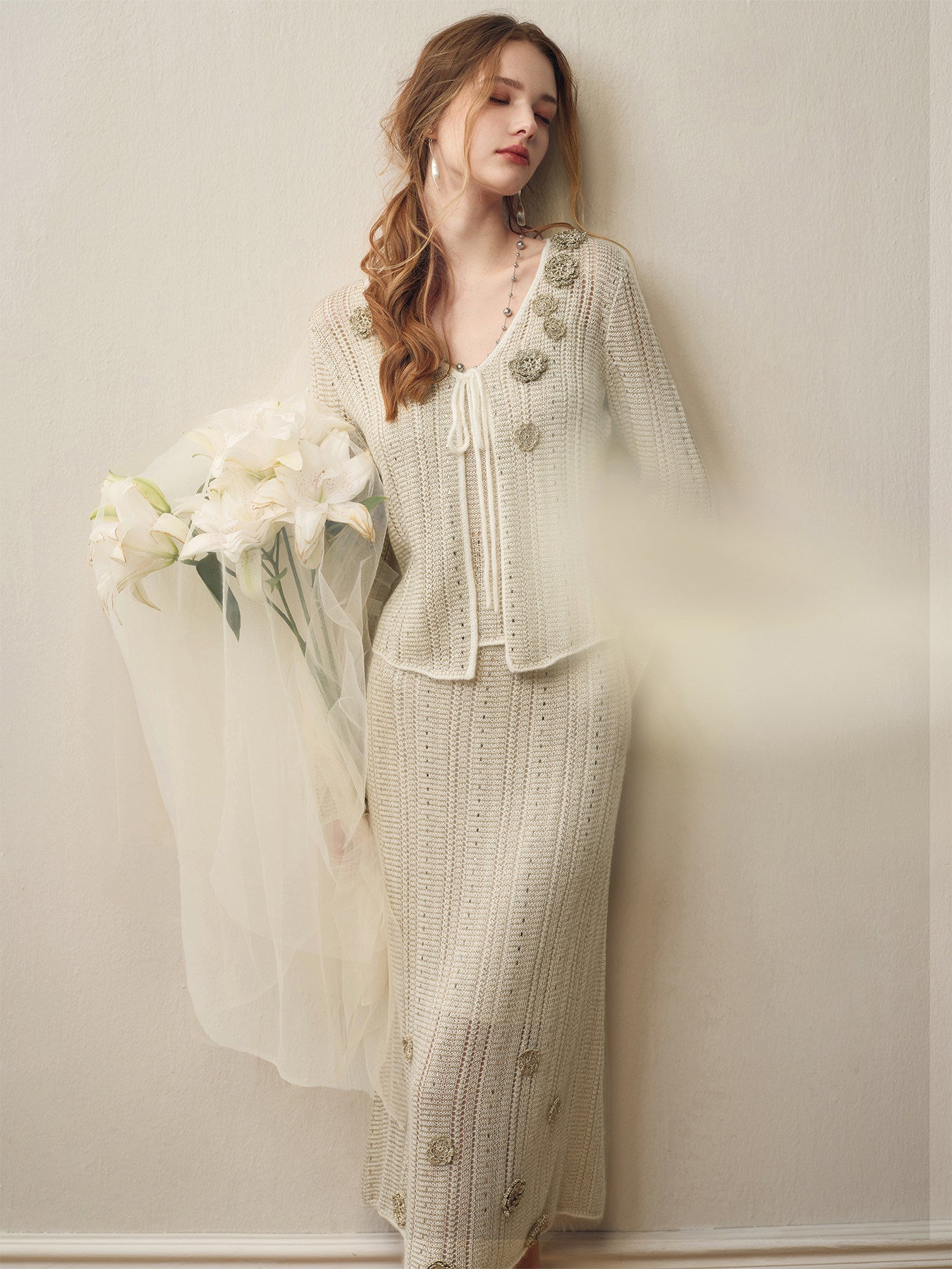 Silver Bloom Crochet Knit Co-Ord