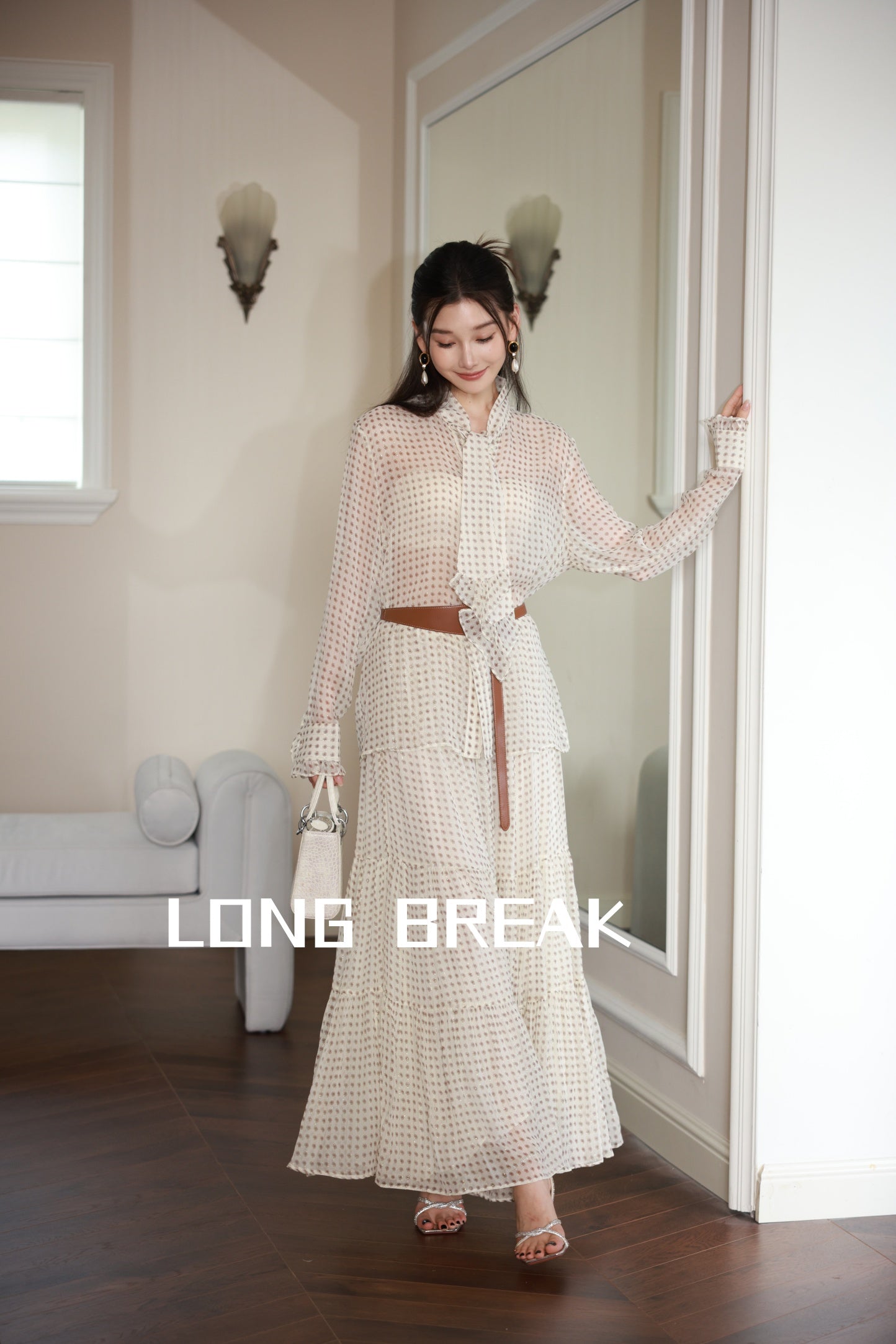 Polka Dot Satin Belted Two Piece Set