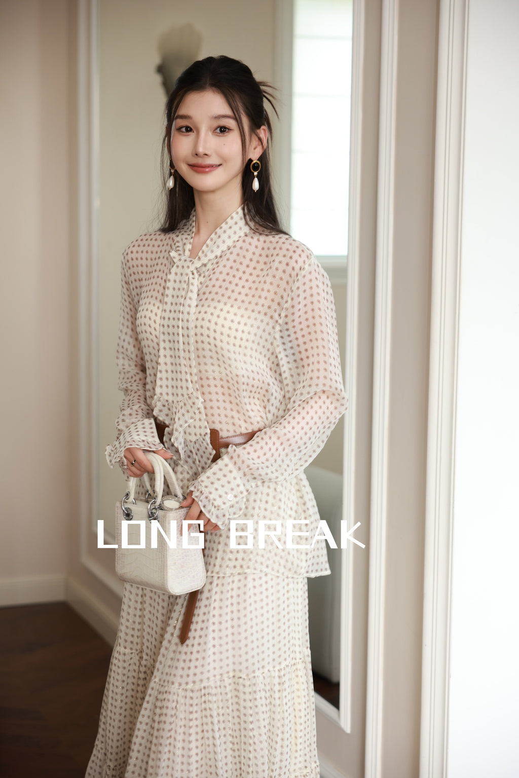 Polka Dot Satin Belted Two Piece Set