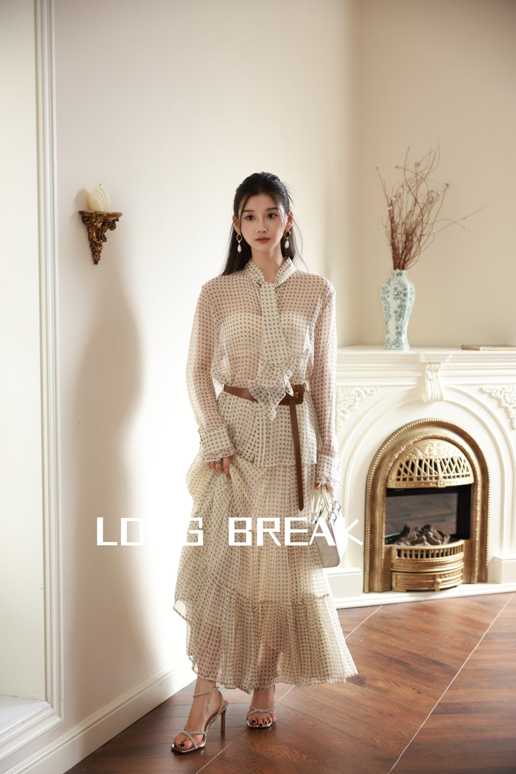 Polka Dot Satin Belted Two Piece Set
