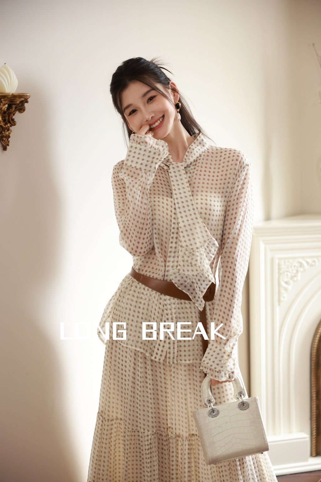 Polka Dot Satin Belted Two Piece Set
