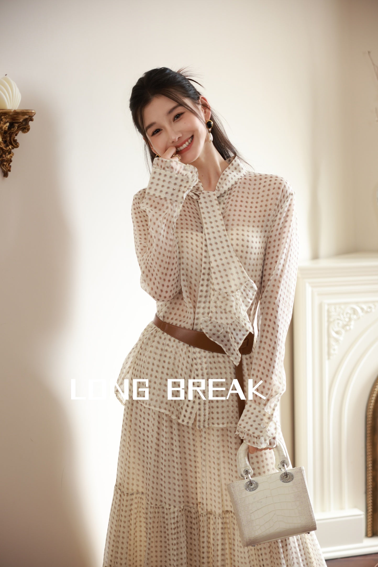 Polka Dot Satin Belted Two Piece Set