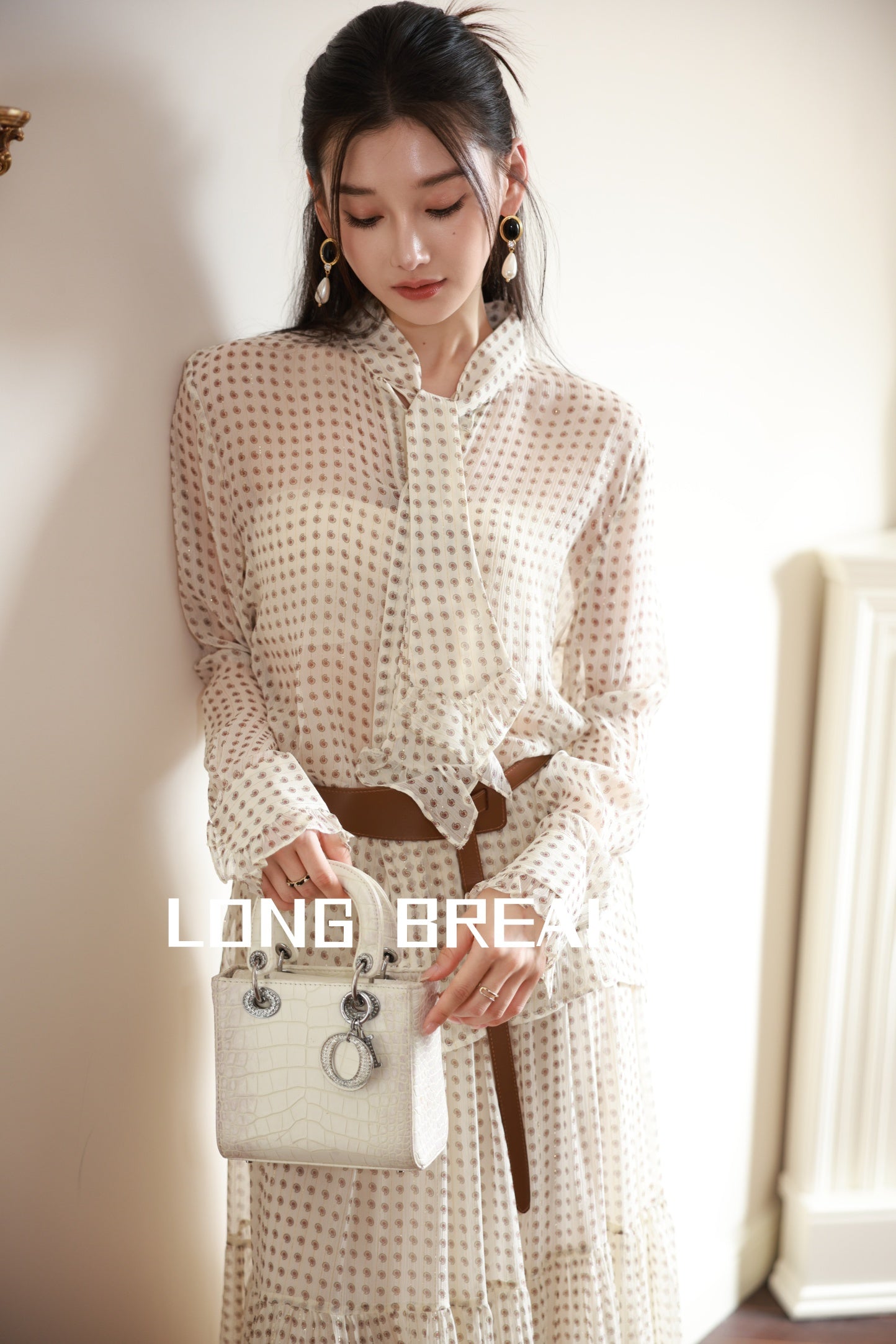 Polka Dot Satin Belted Two Piece Set