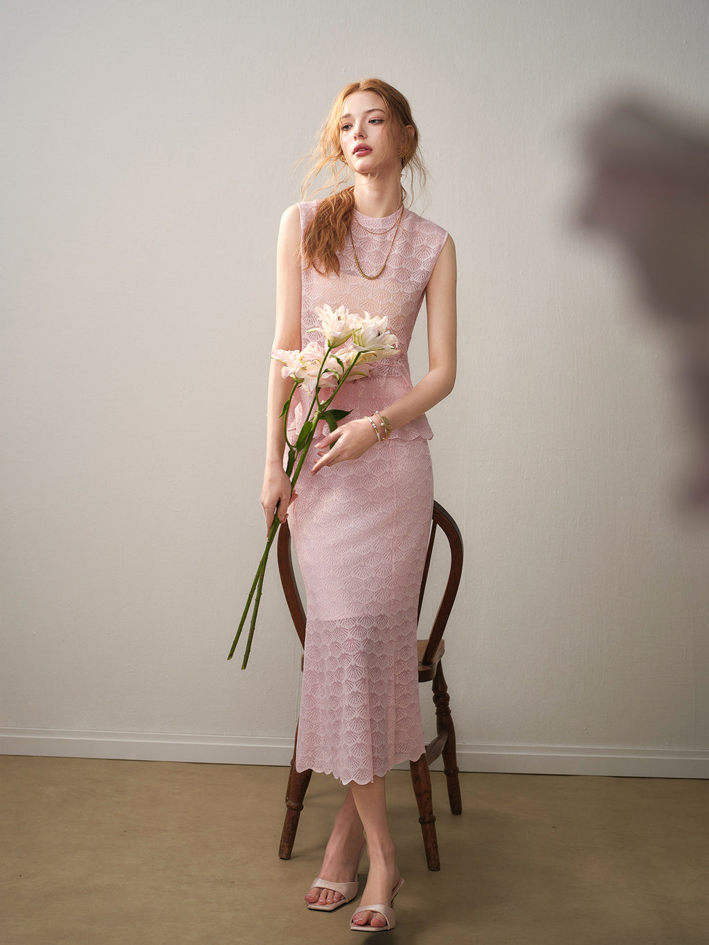Blush Shell Lace Peplum Mermaid Co-ord