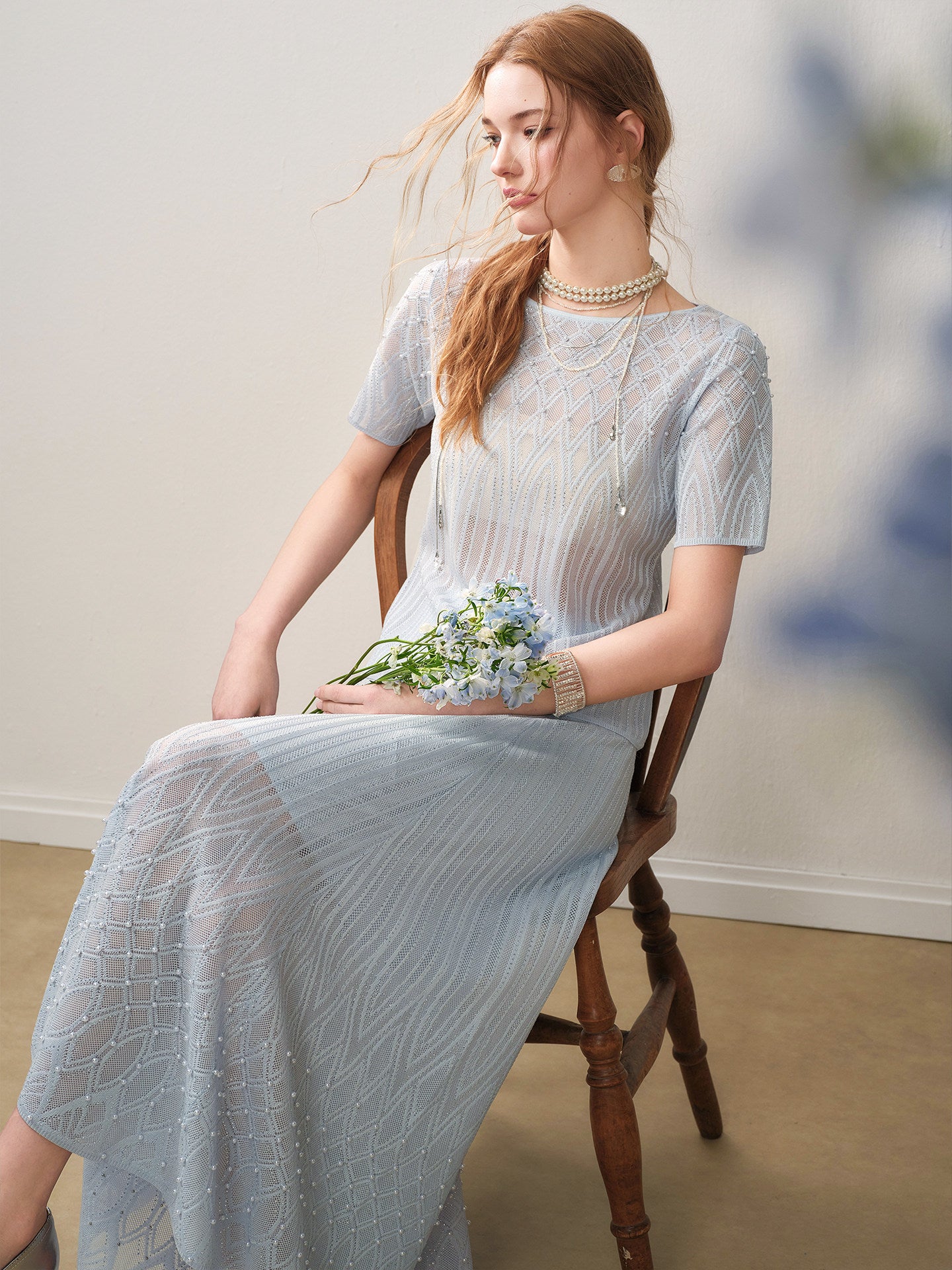 Pearl Delphinium Textured Knit A-Line Co-ord