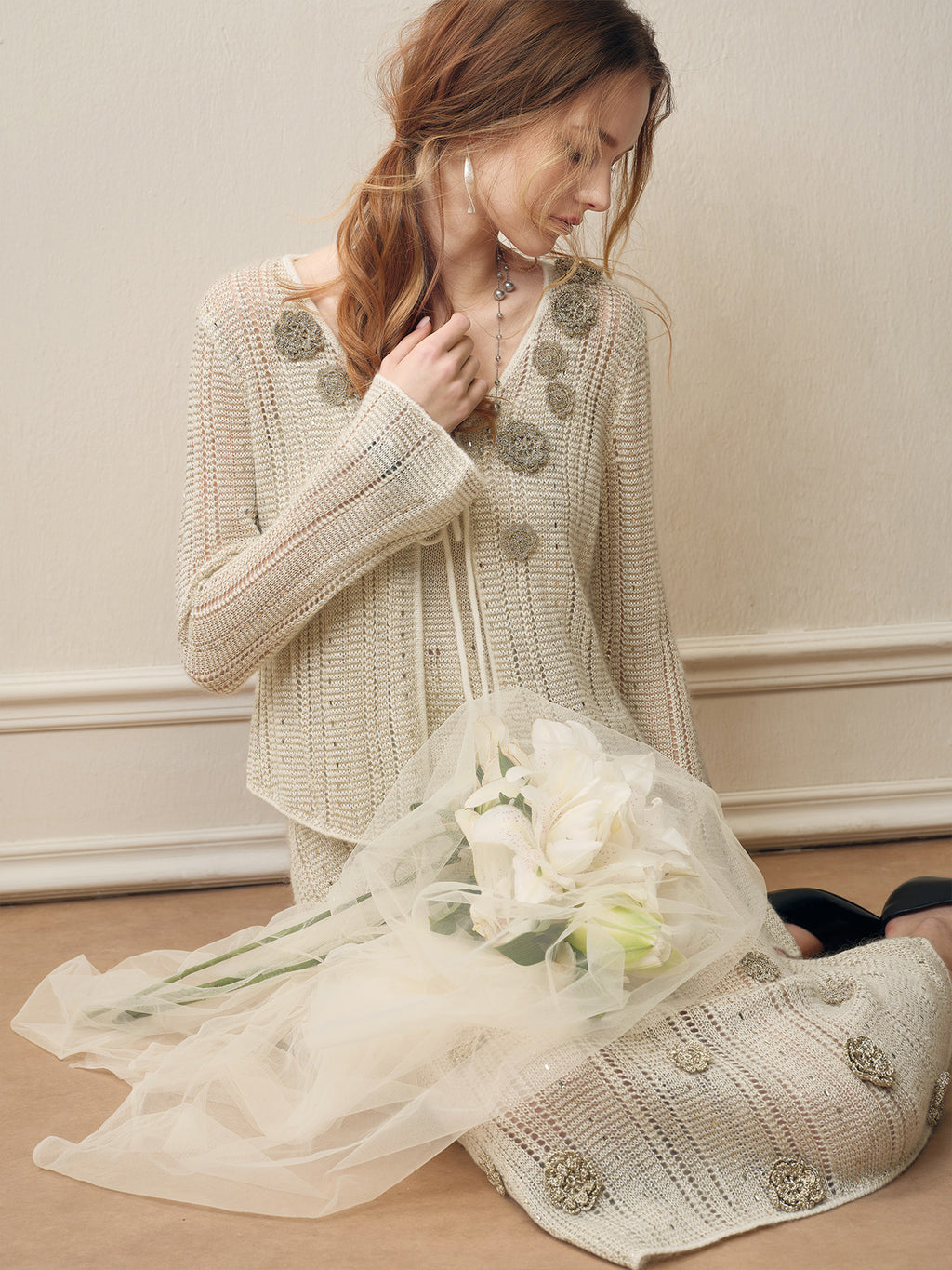 Silver Bloom Crochet Knit Co-Ord