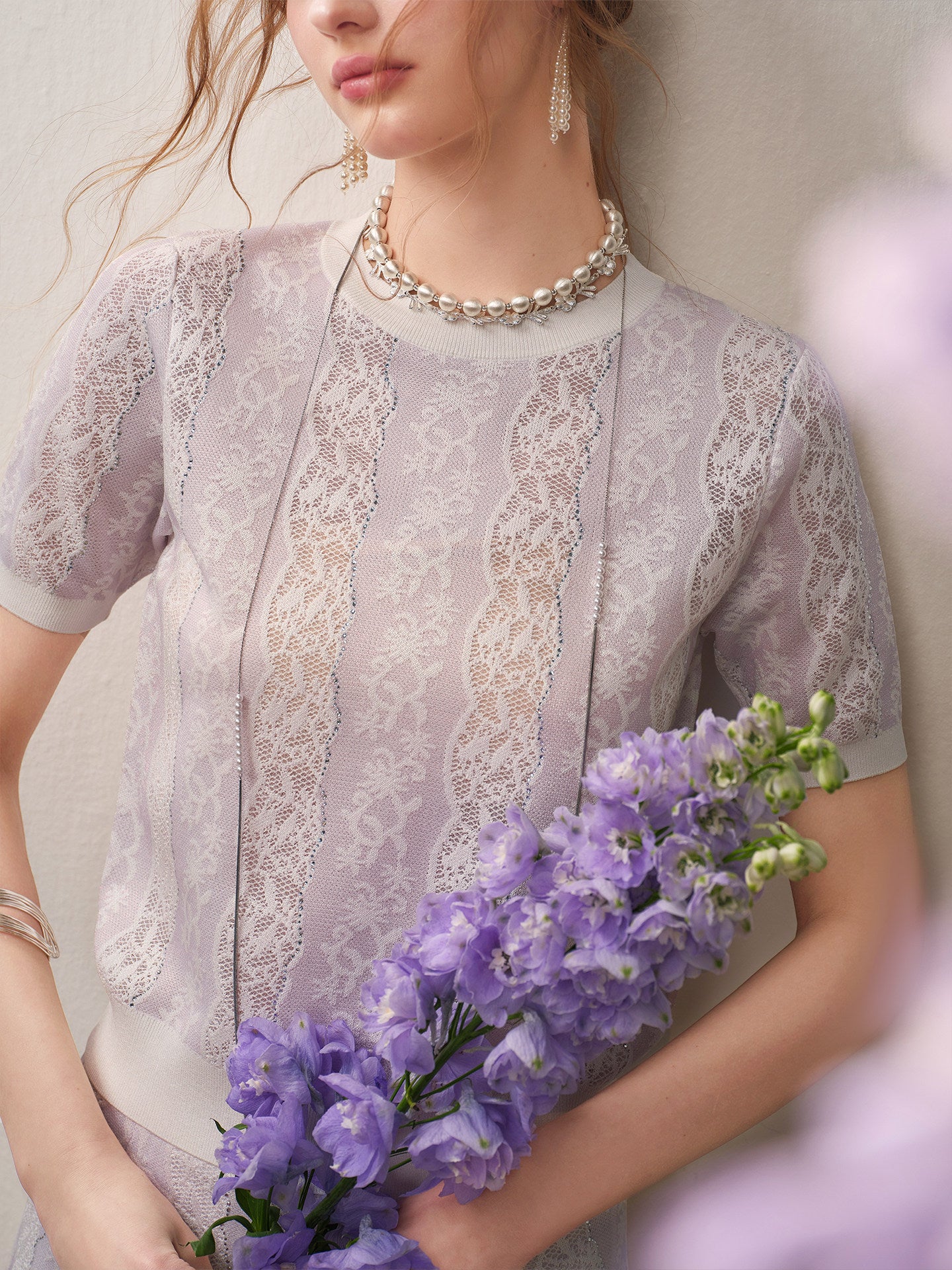 Lilac Violet Crew Neck Knit A-line Midi Dress