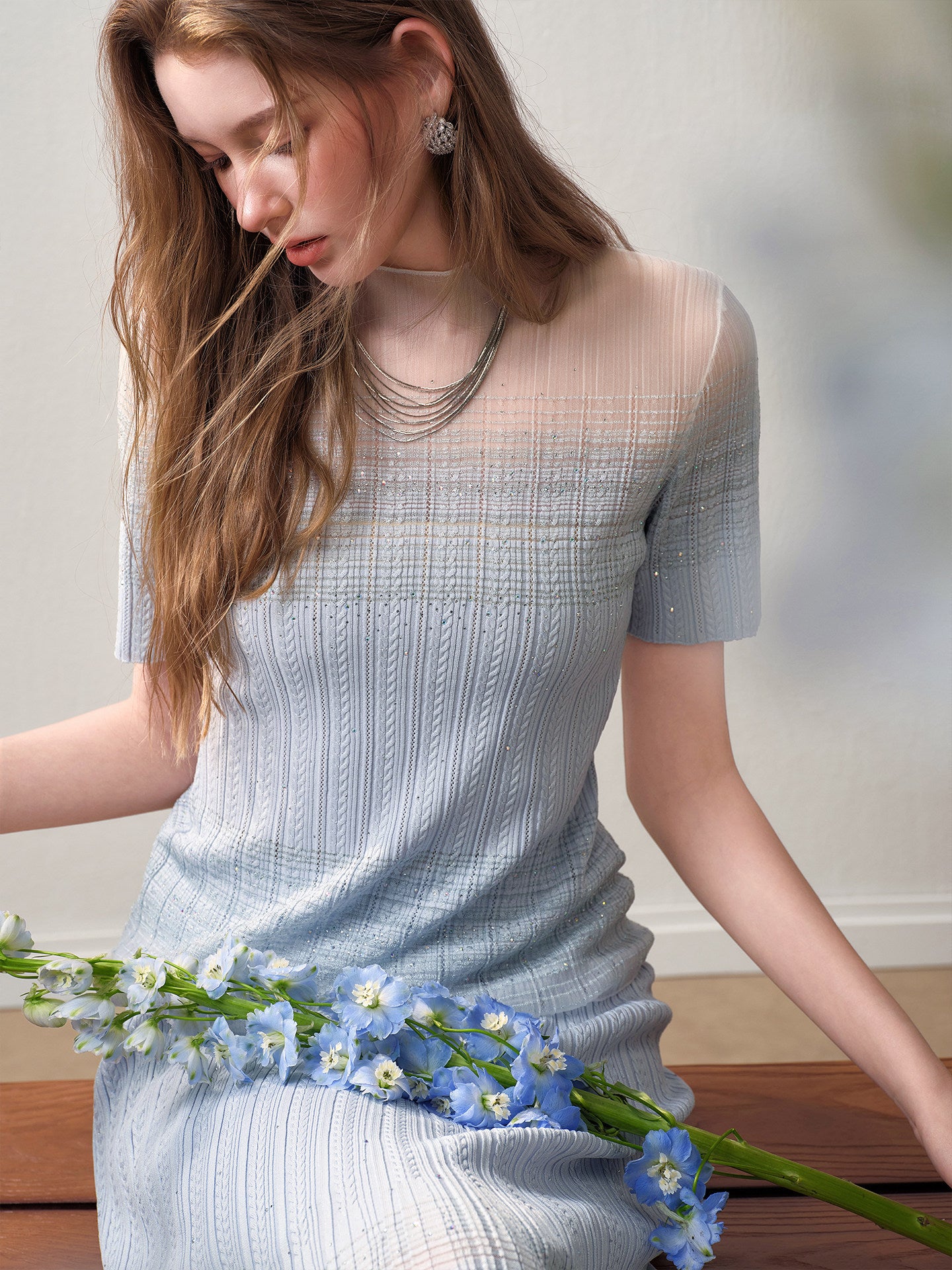 Delphinium Short-Sleeve Gradient Mesh Knit Mermaid Co-ord
