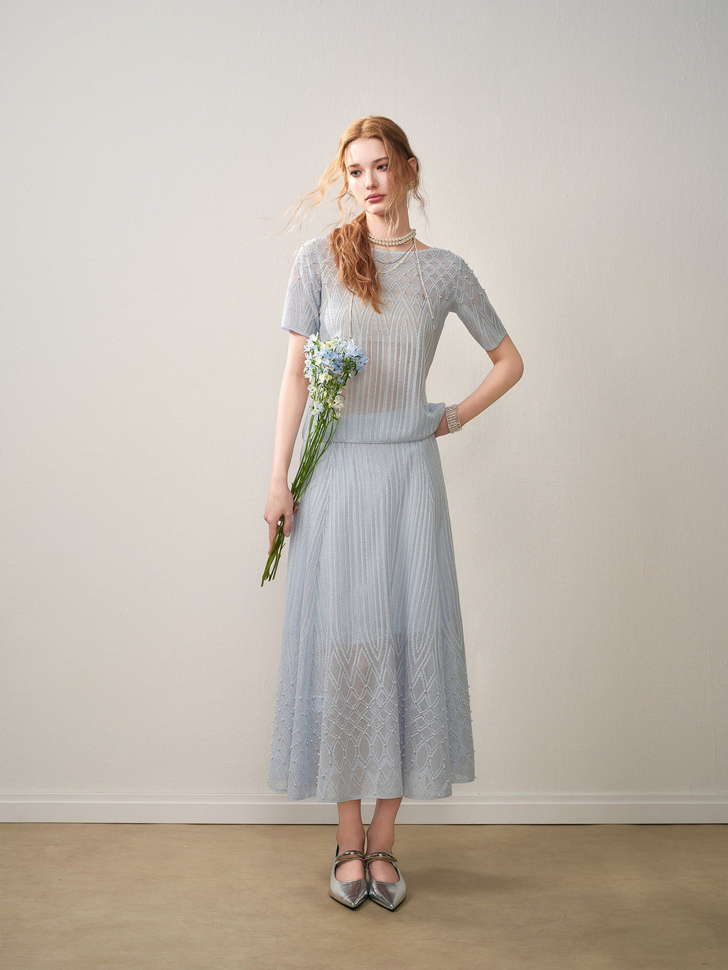 Pearl Delphinium Textured Knit A-Line Co-ord