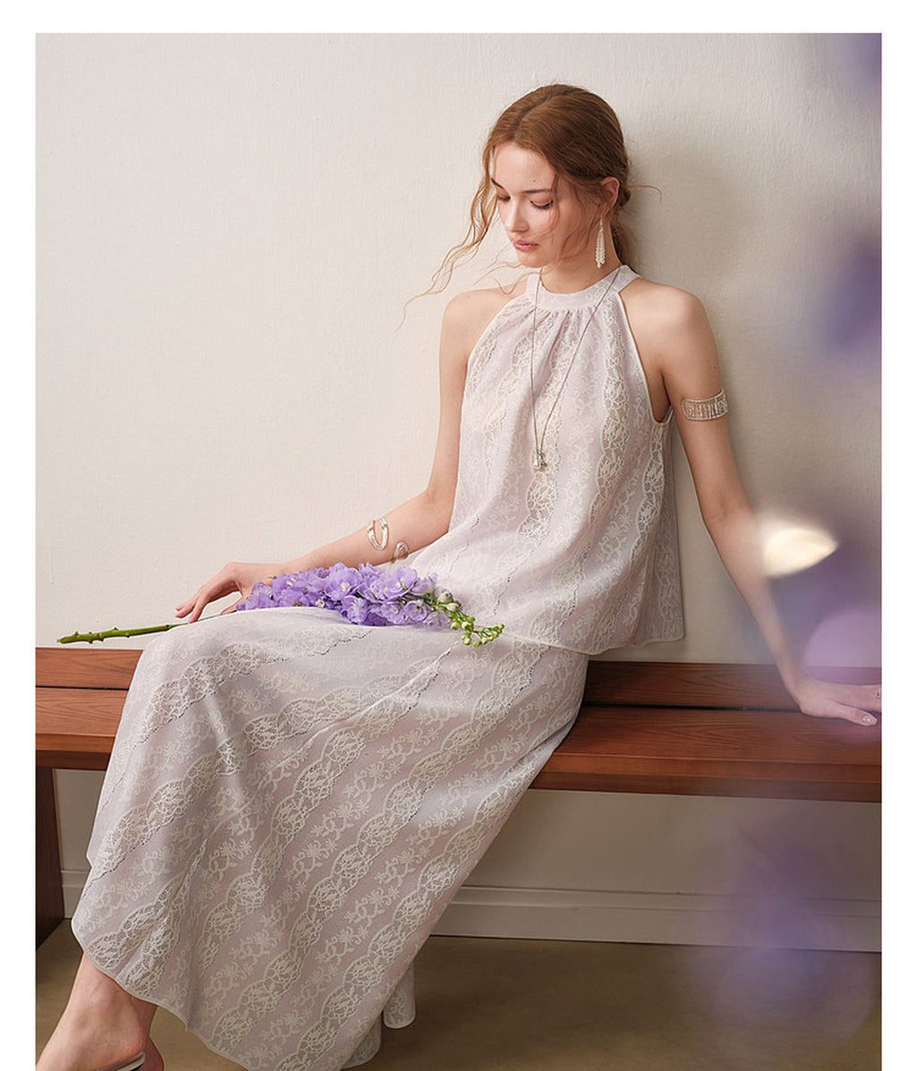 Lilac Mist Lace Halter Knit Co-ord