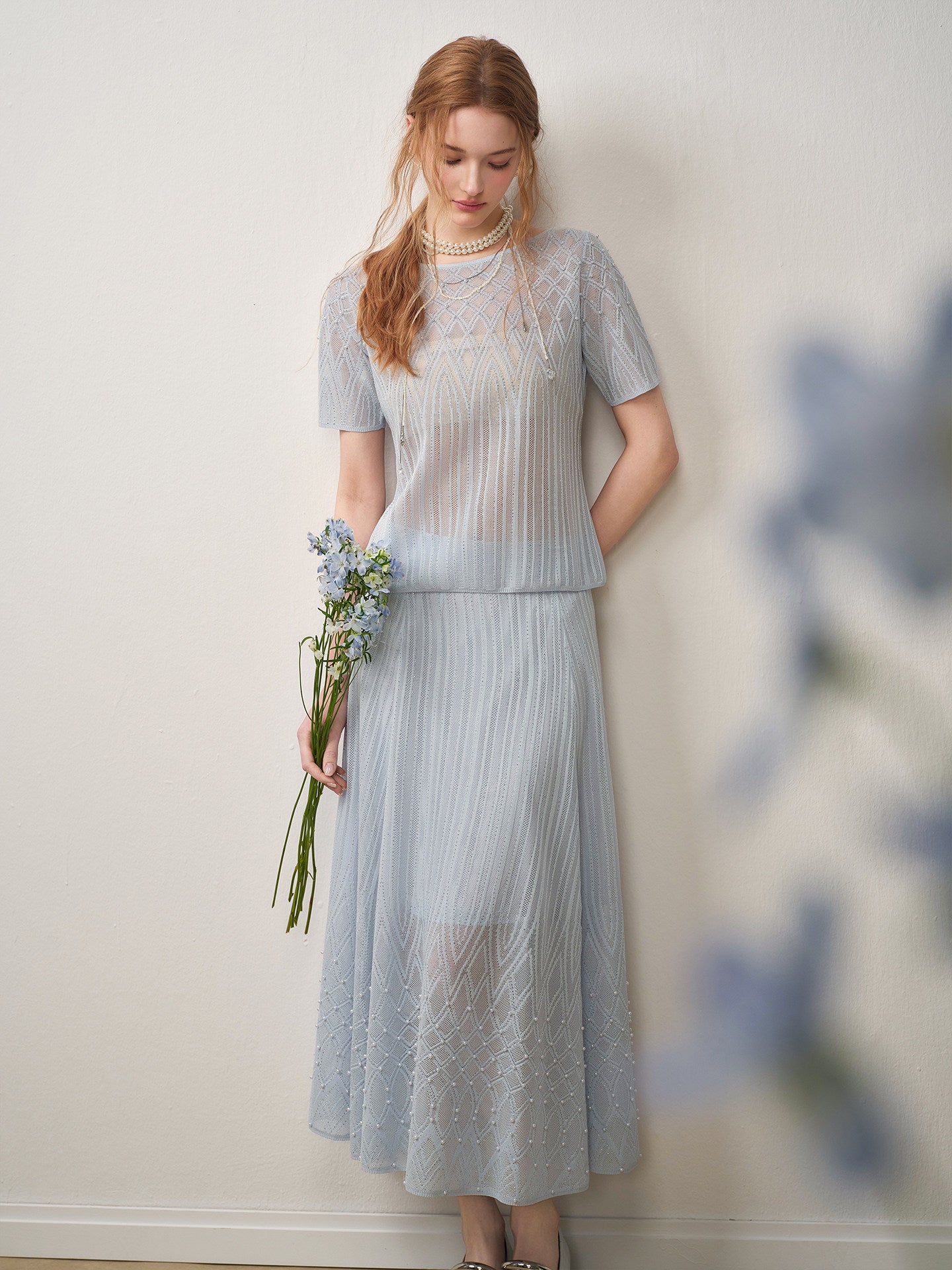 Pearl Delphinium Textured Knit A-Line Co-ord