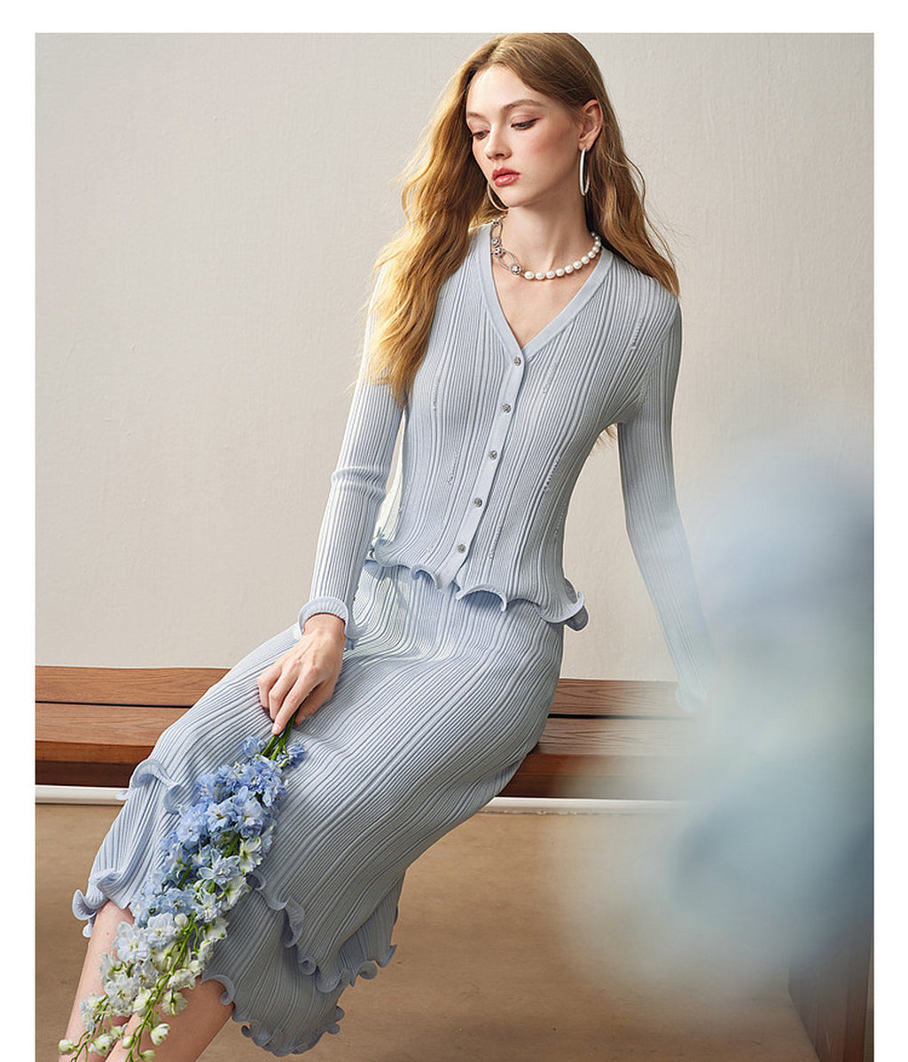 Sky Blue Ruffle Knit Co-ord Set