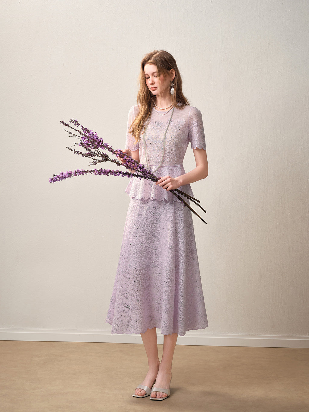 Lavernder Haze Iridescrnt Lace Peplum Mermaid Co-ord
