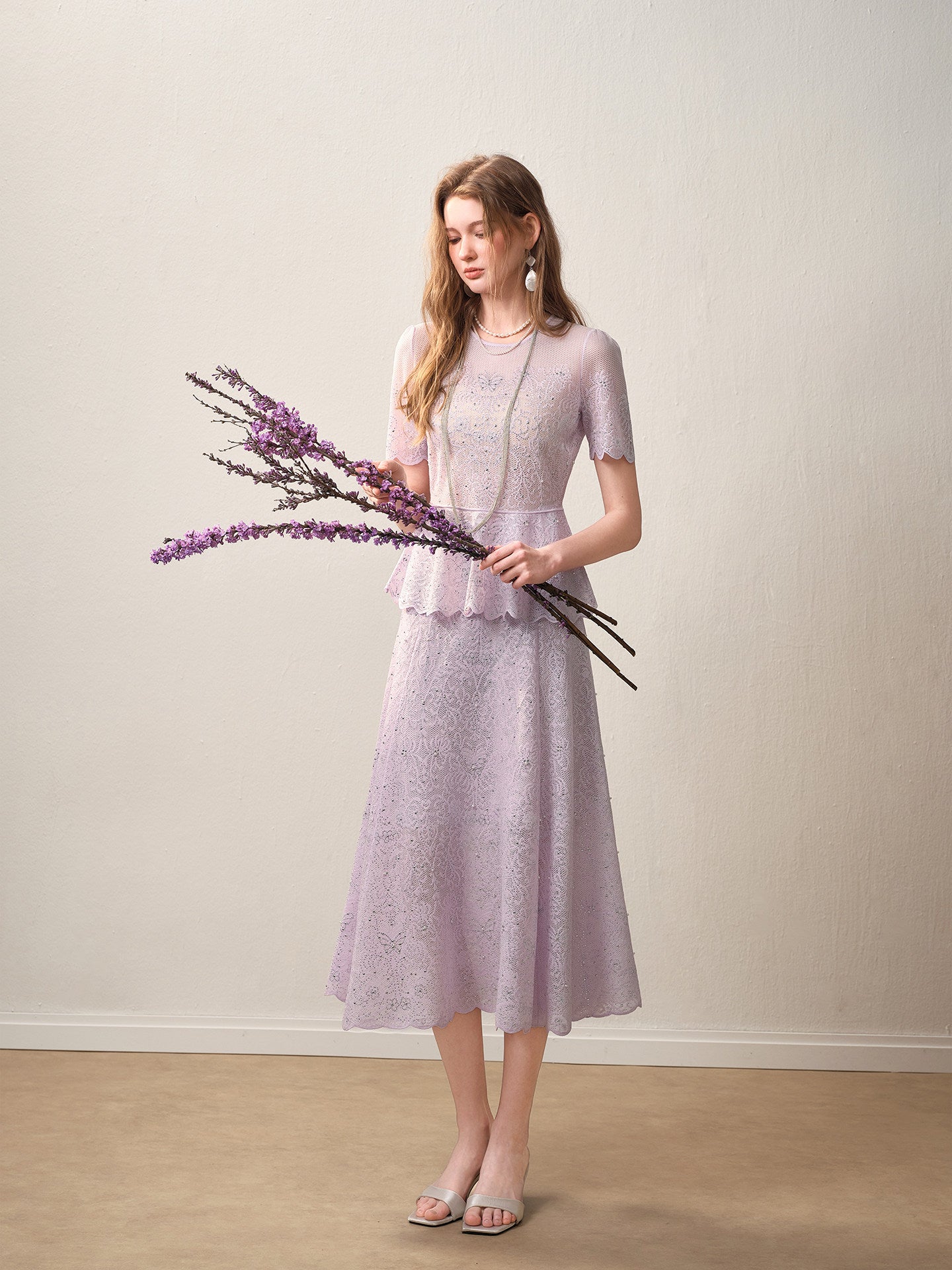 Lavernder Haze Iridescrnt Lace Peplum Mermaid Co-ord