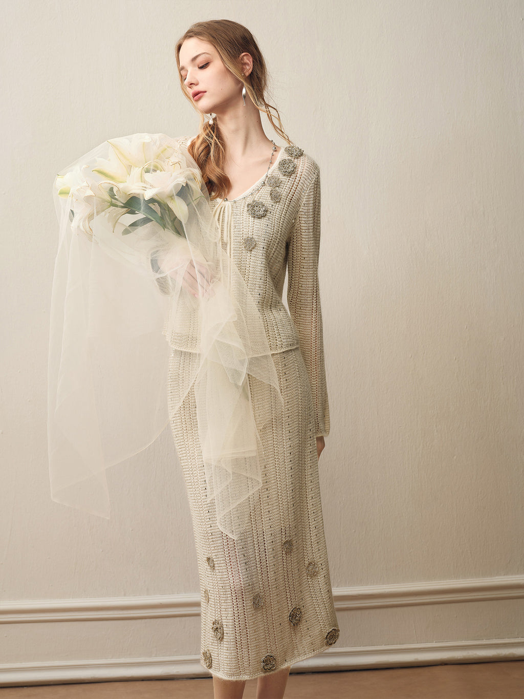 Silver Bloom Crochet Knit Co-Ord