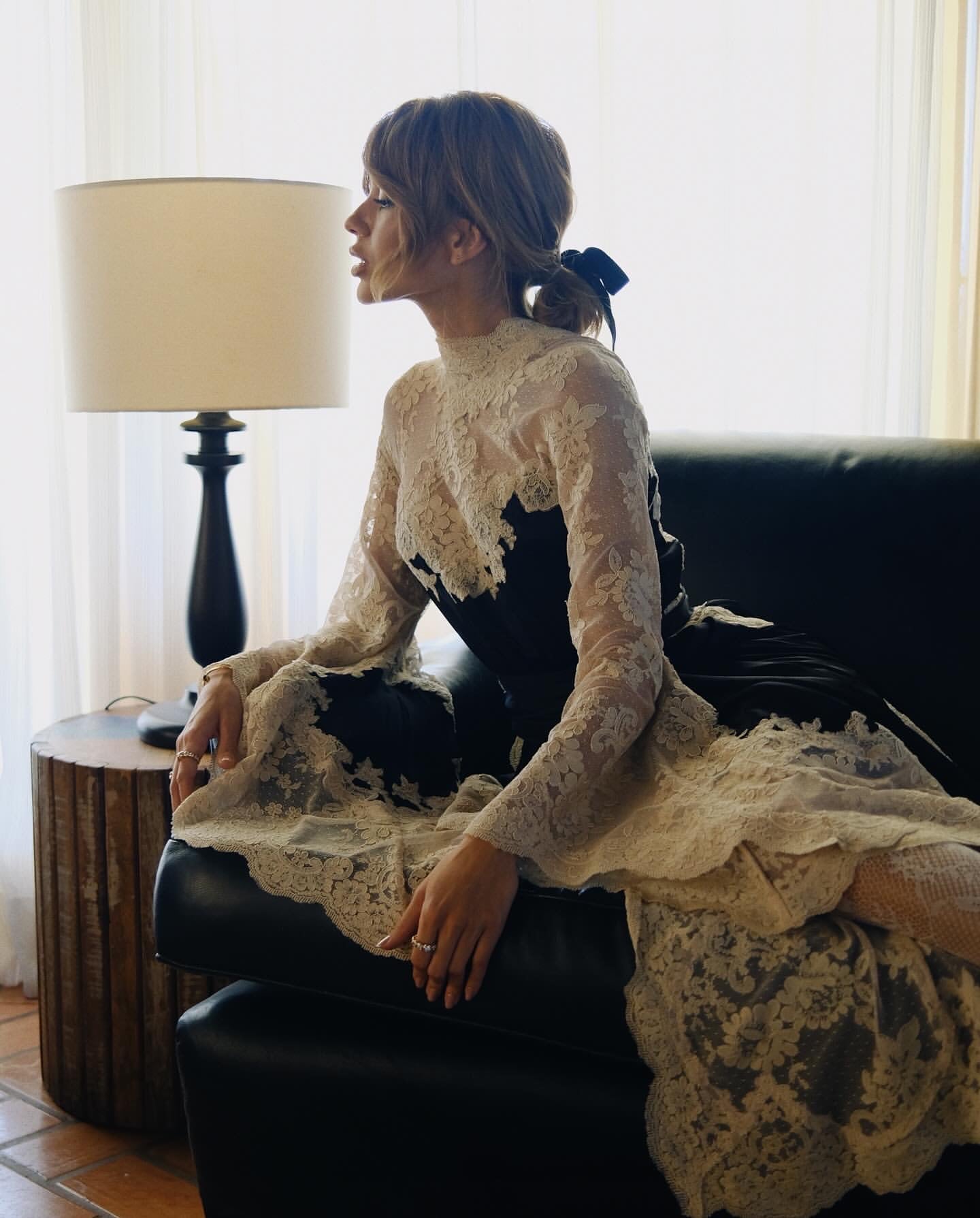 Lace Spliced Silk Dress