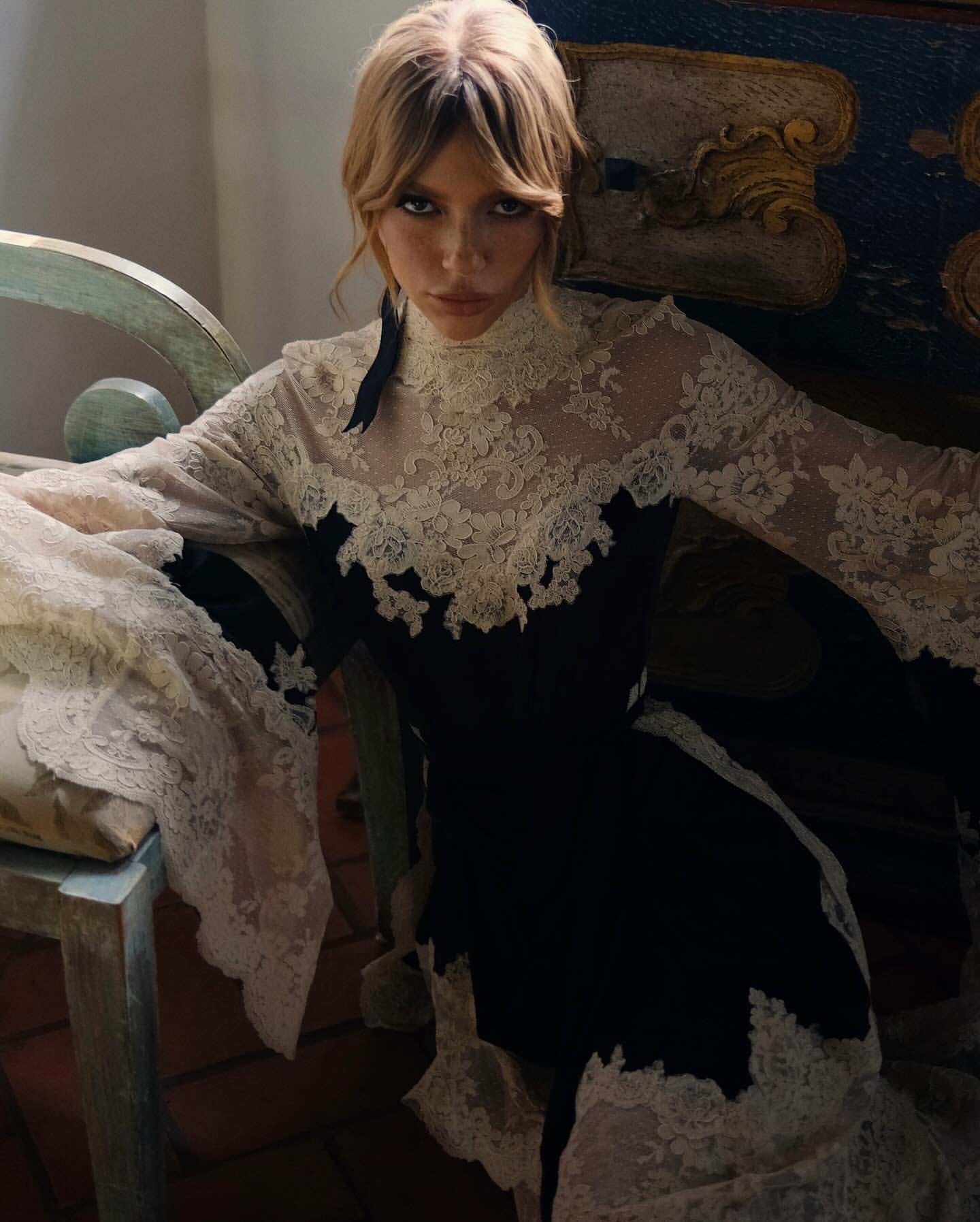 Lace Spliced Silk Dress