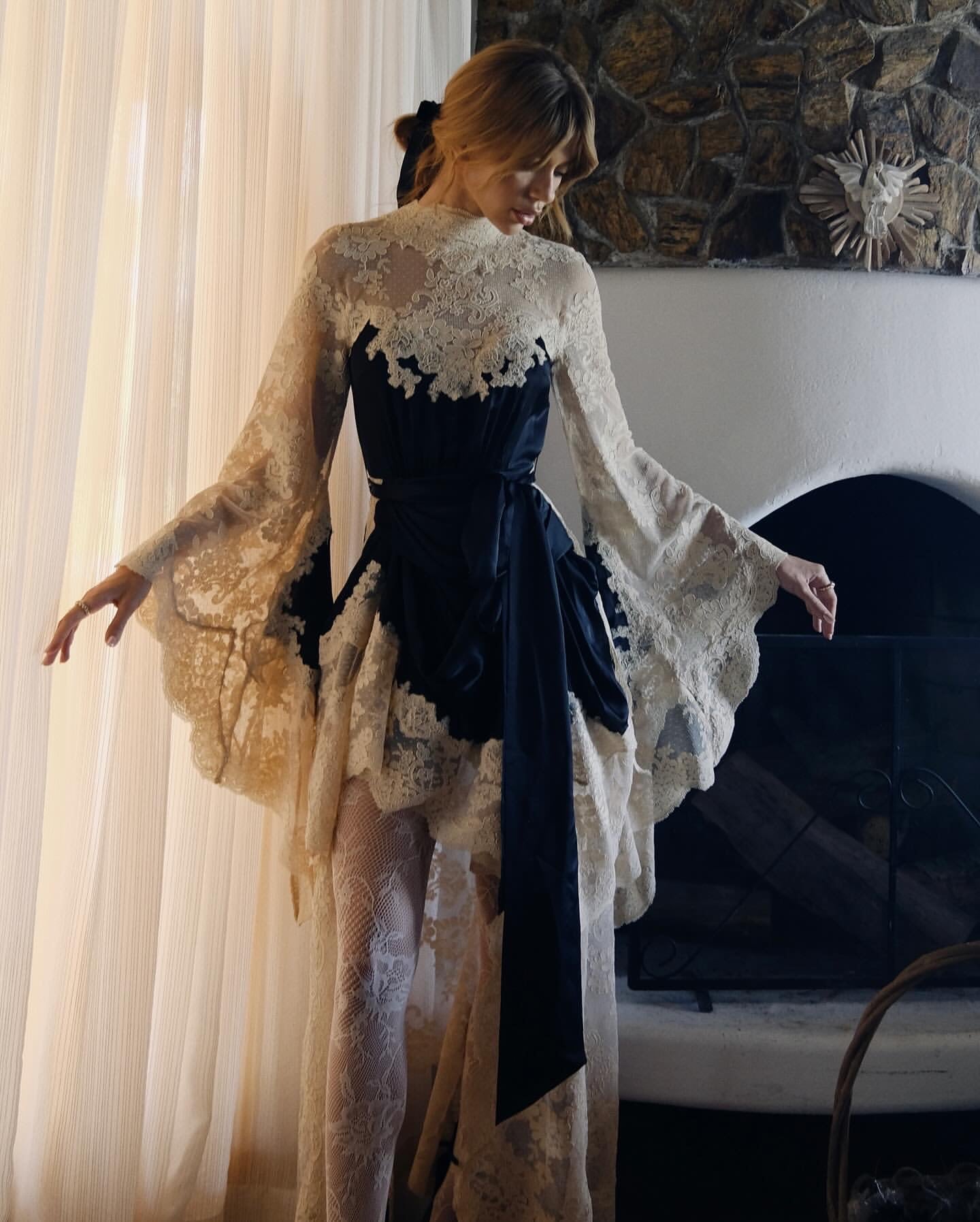 Lace Spliced Silk Dress