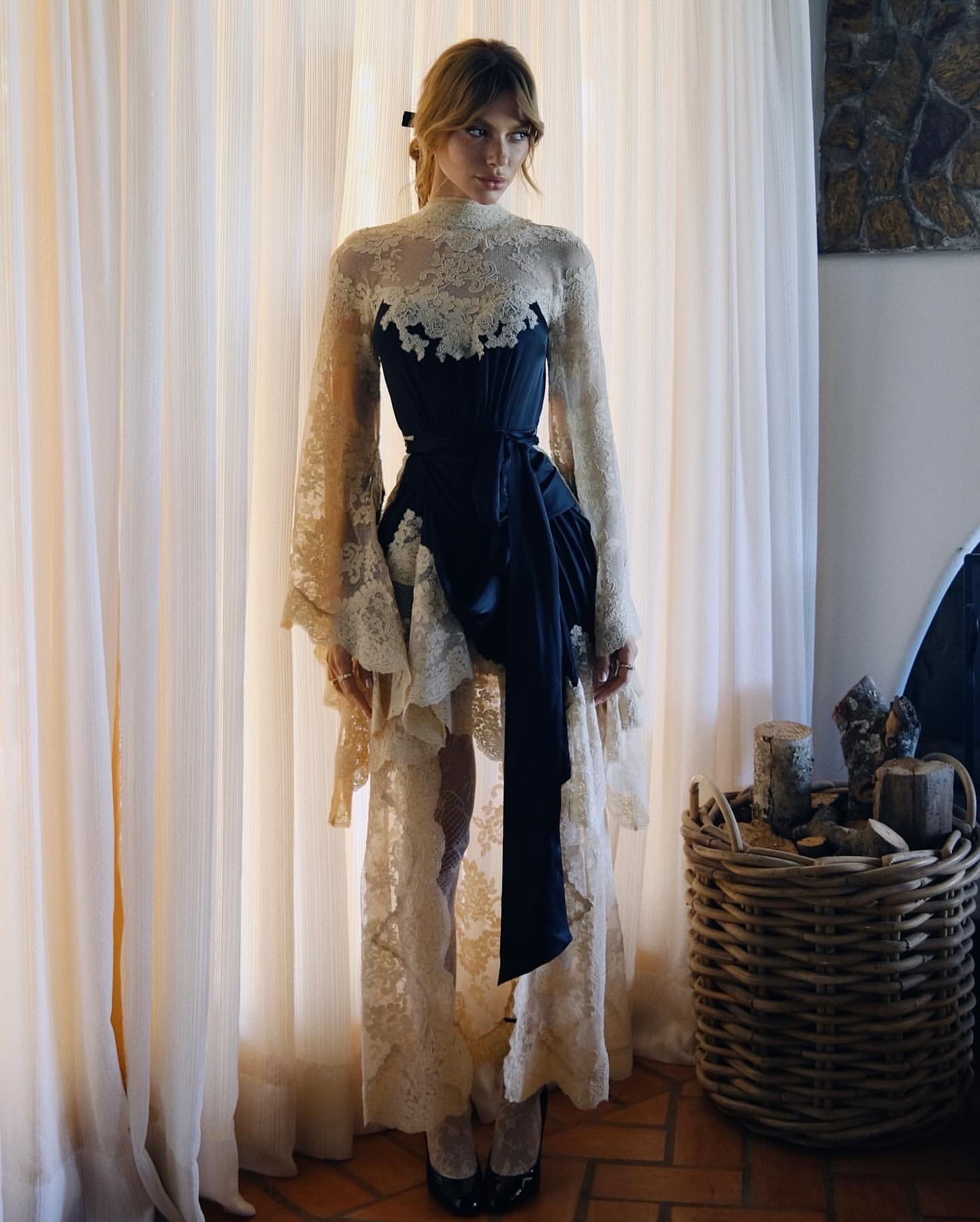Lace Spliced Silk Dress