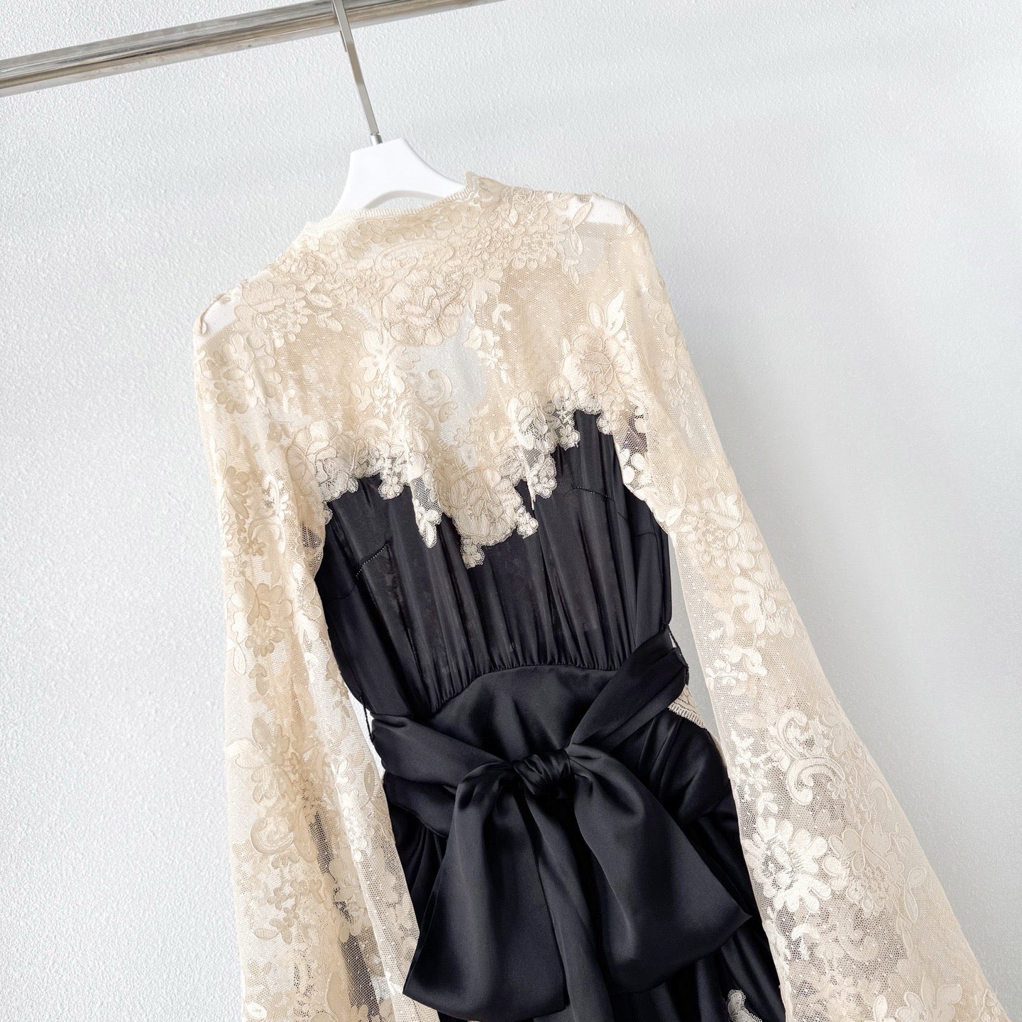 Lace Spliced Silk Dress