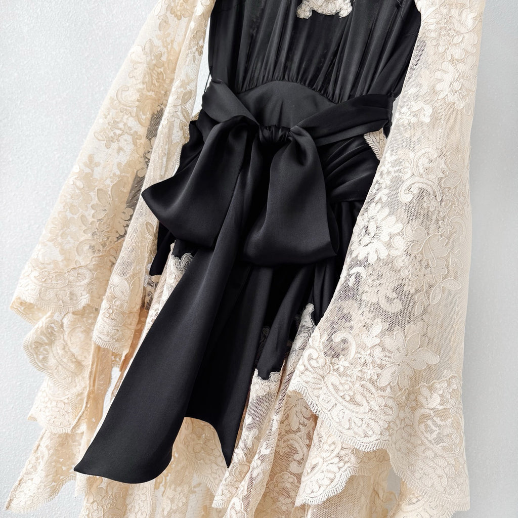 Lace Spliced Silk Dress
