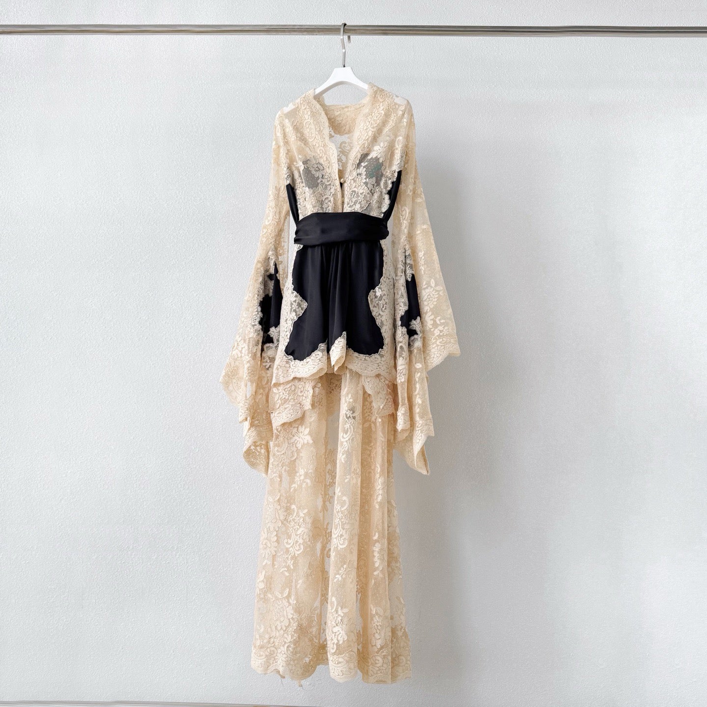 Lace Spliced Silk Dress