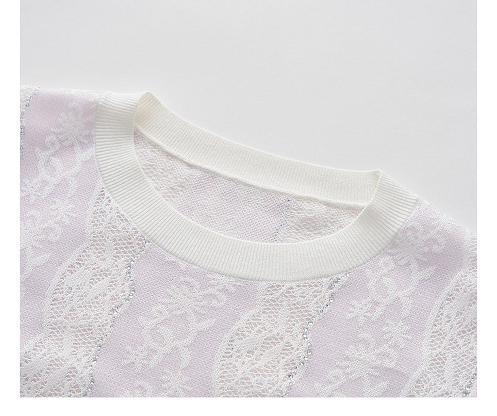 Lilac Violet Crew Neck Knit A-line Midi Dress