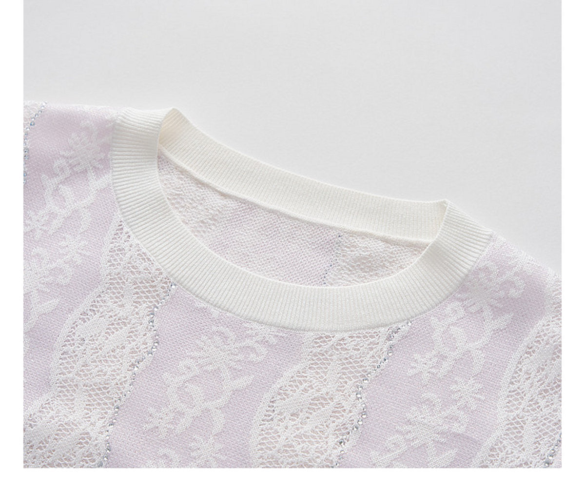 Lilac Violet Crew Neck Knit A-line Midi Dress