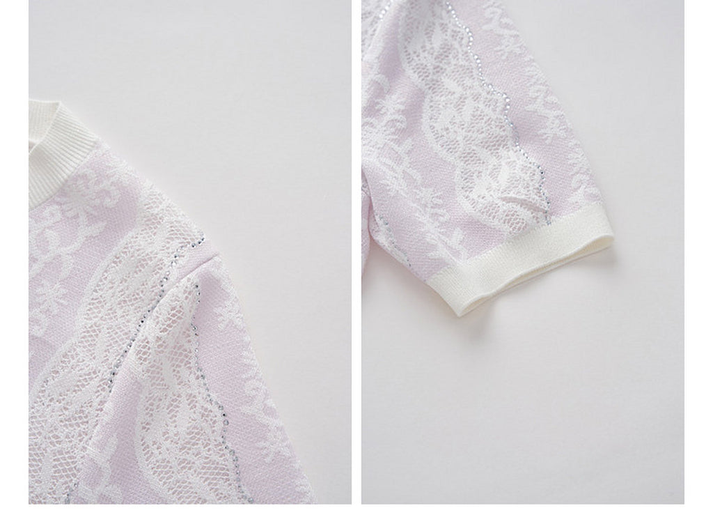 Lilac Violet Crew Neck Knit A-line Midi Dress