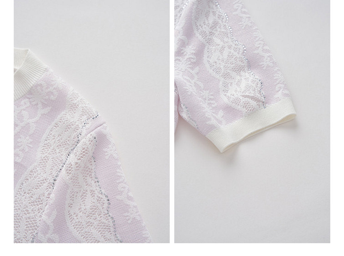 Lilac Violet Crew Neck Knit A-line Midi Dress