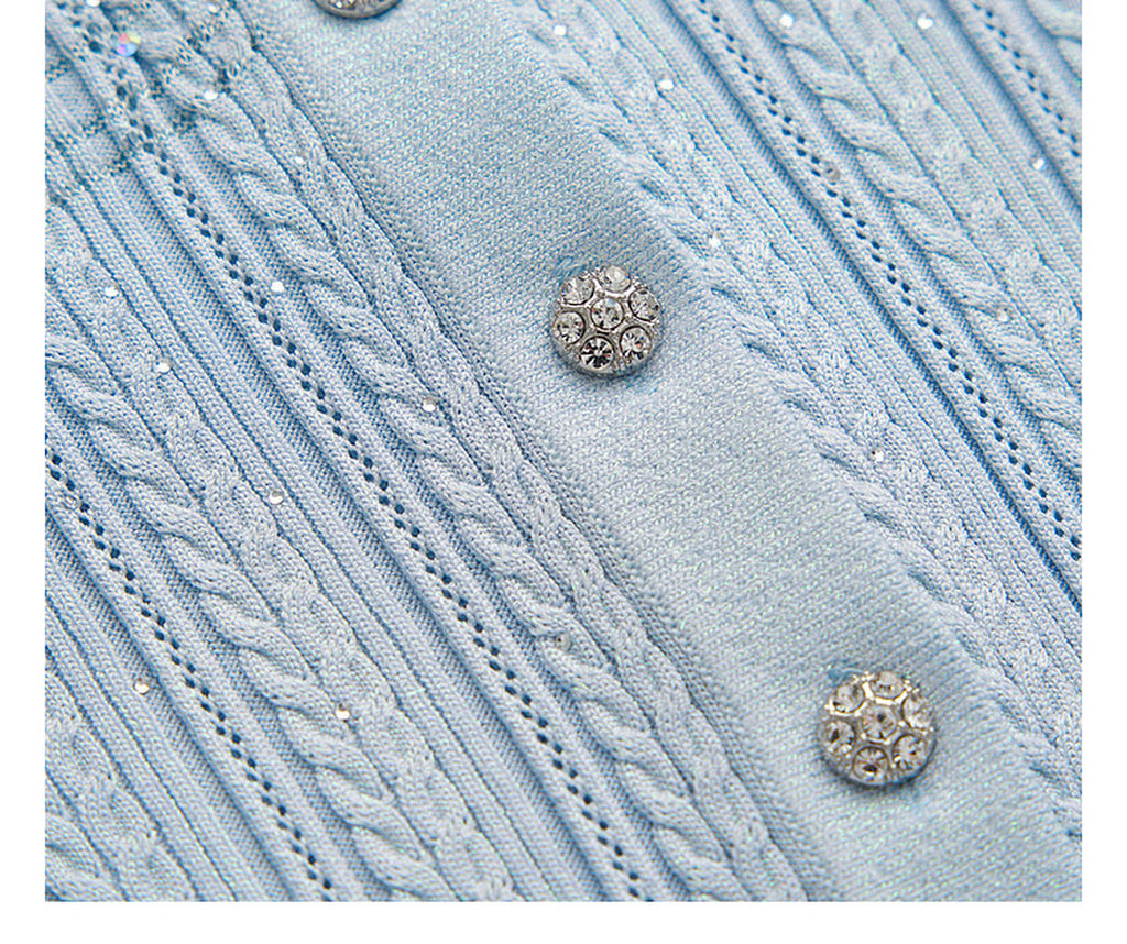 Delphinium Long-sleeve Button-Front Gradient Mesh Knit Mermaid Co-ord