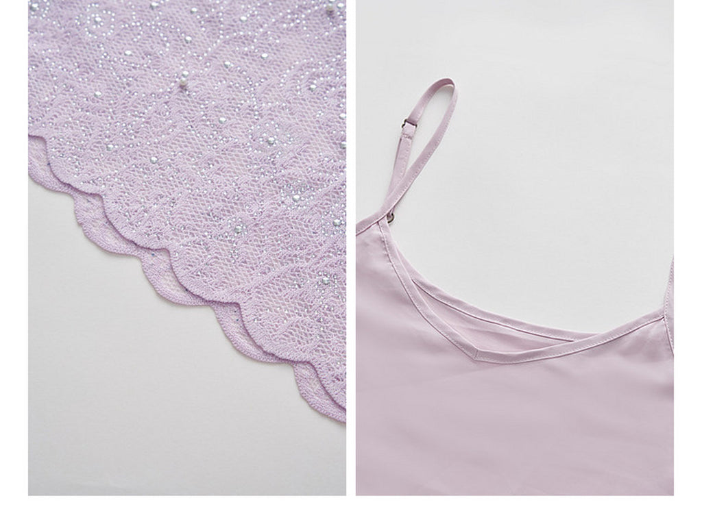 Lilac Beaded Collar Sparkly Lace Midi Dress