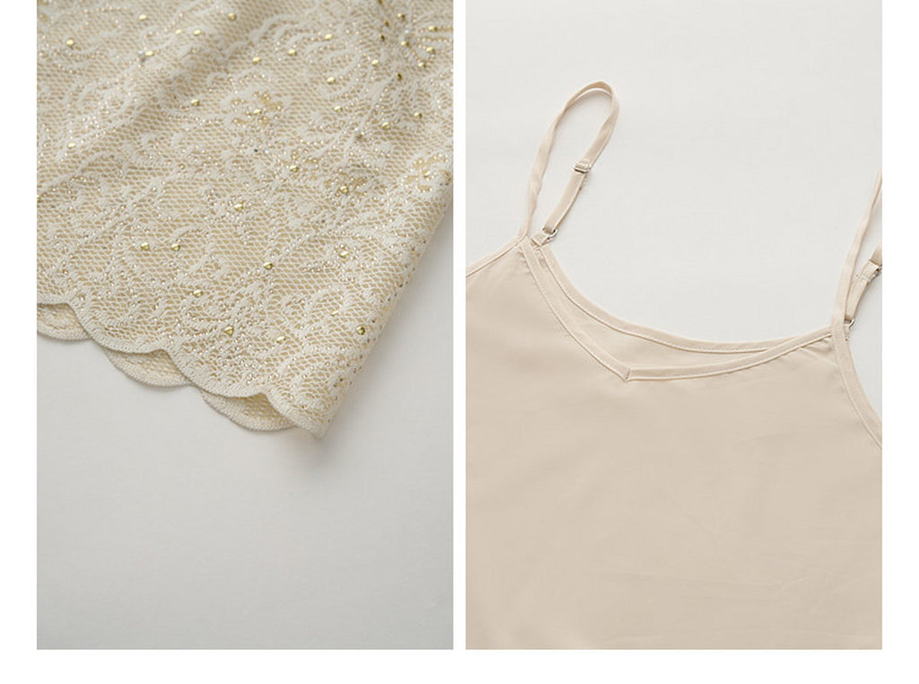 Cream White Beaded-neck Lace Knit Mermaid Midi Dress