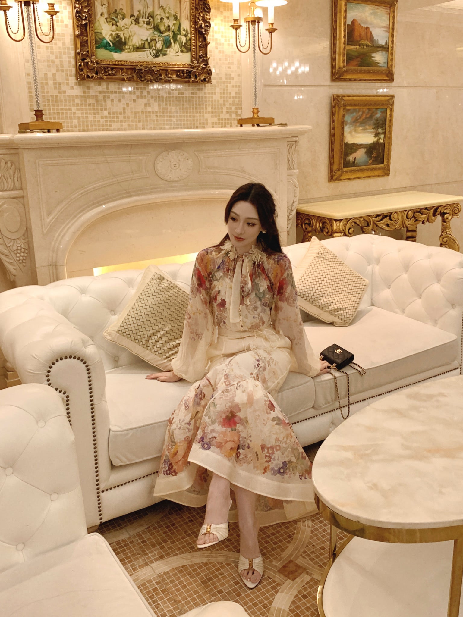 Monet's Garden Vintage Floral Co‑ord, Long Sleeve Blouse & Mermaid Skirt Two‑Piece Outfit