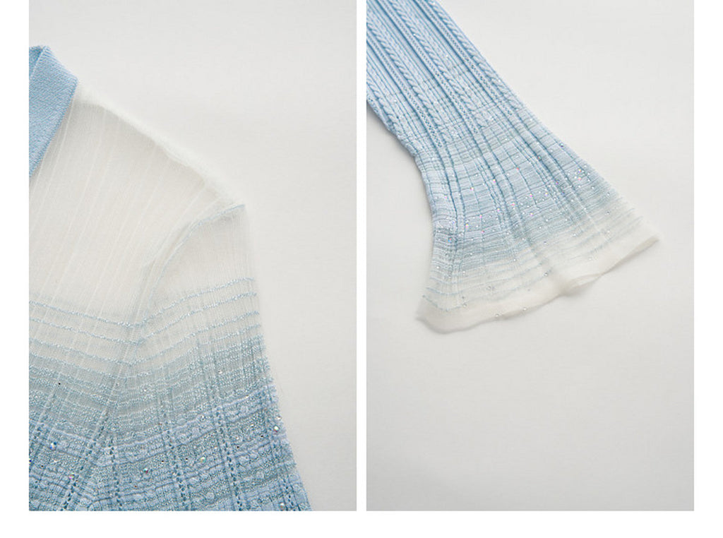 Delphinium Long-sleeve Button-Front Gradient Mesh Knit Mermaid Co-ord