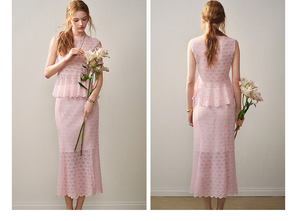 Blush Shell Lace Peplum Mermaid Co-ord