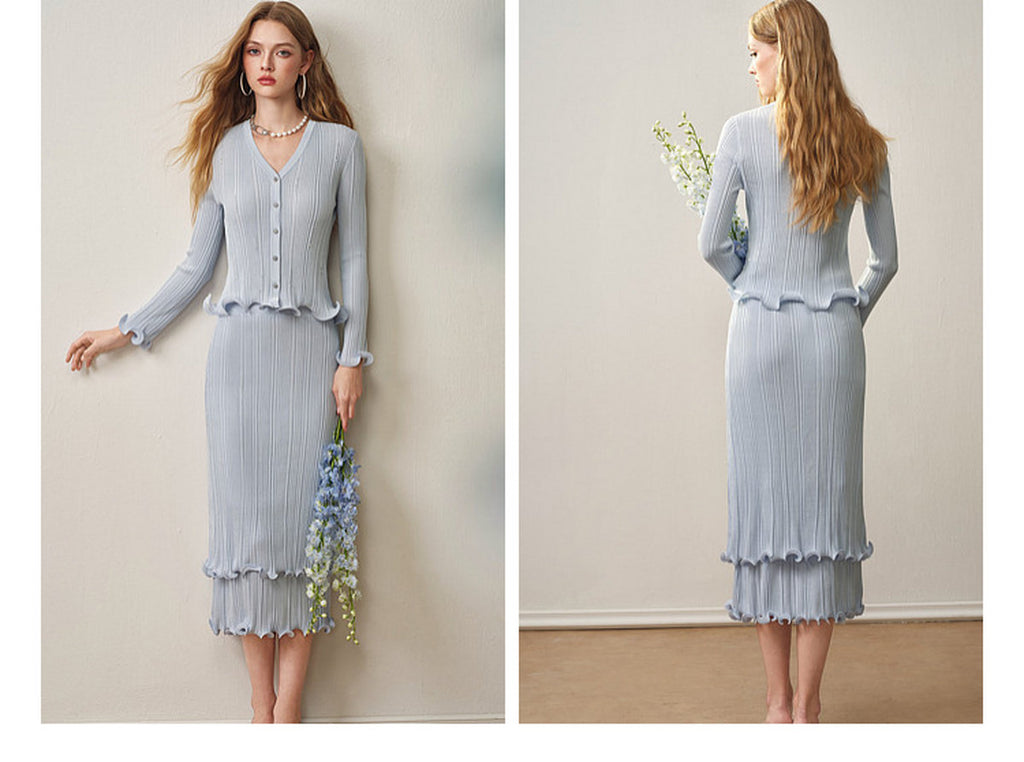 Sky Blue Ruffle Knit Co-ord Set