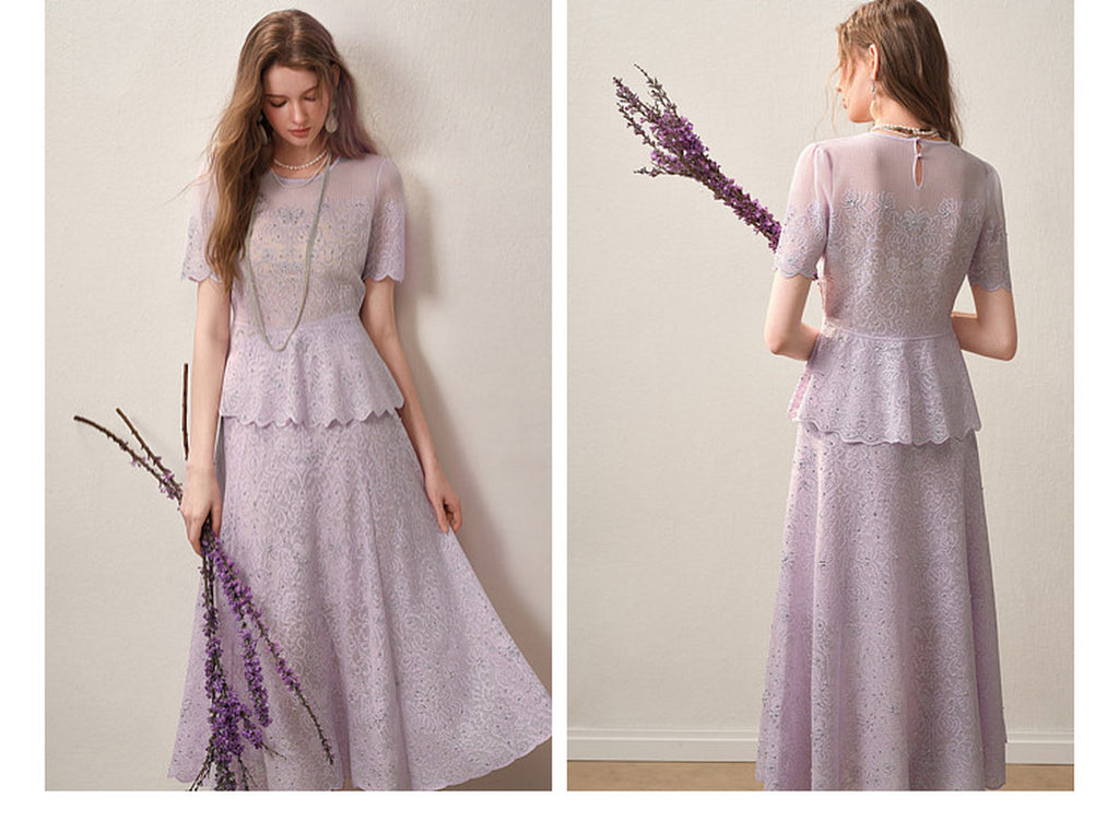 Lavernder Haze Iridescrnt Lace Peplum Mermaid Co-ord