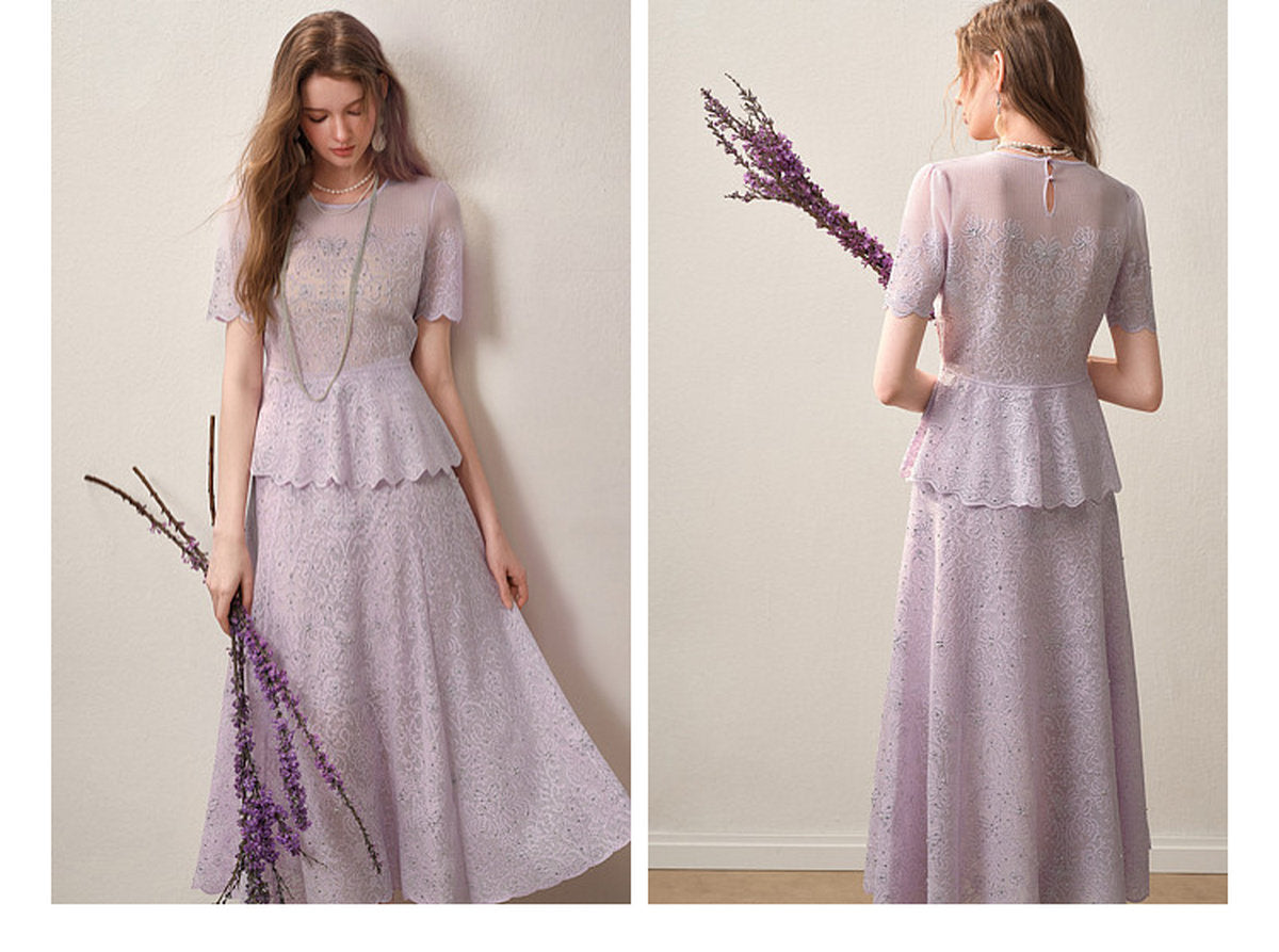 Lavernder Haze Iridescrnt Lace Peplum Mermaid Co-ord