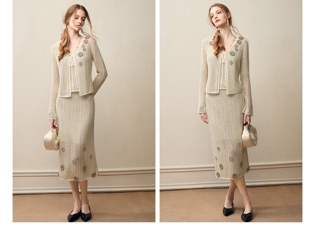 Silver Bloom Crochet Knit Co-Ord