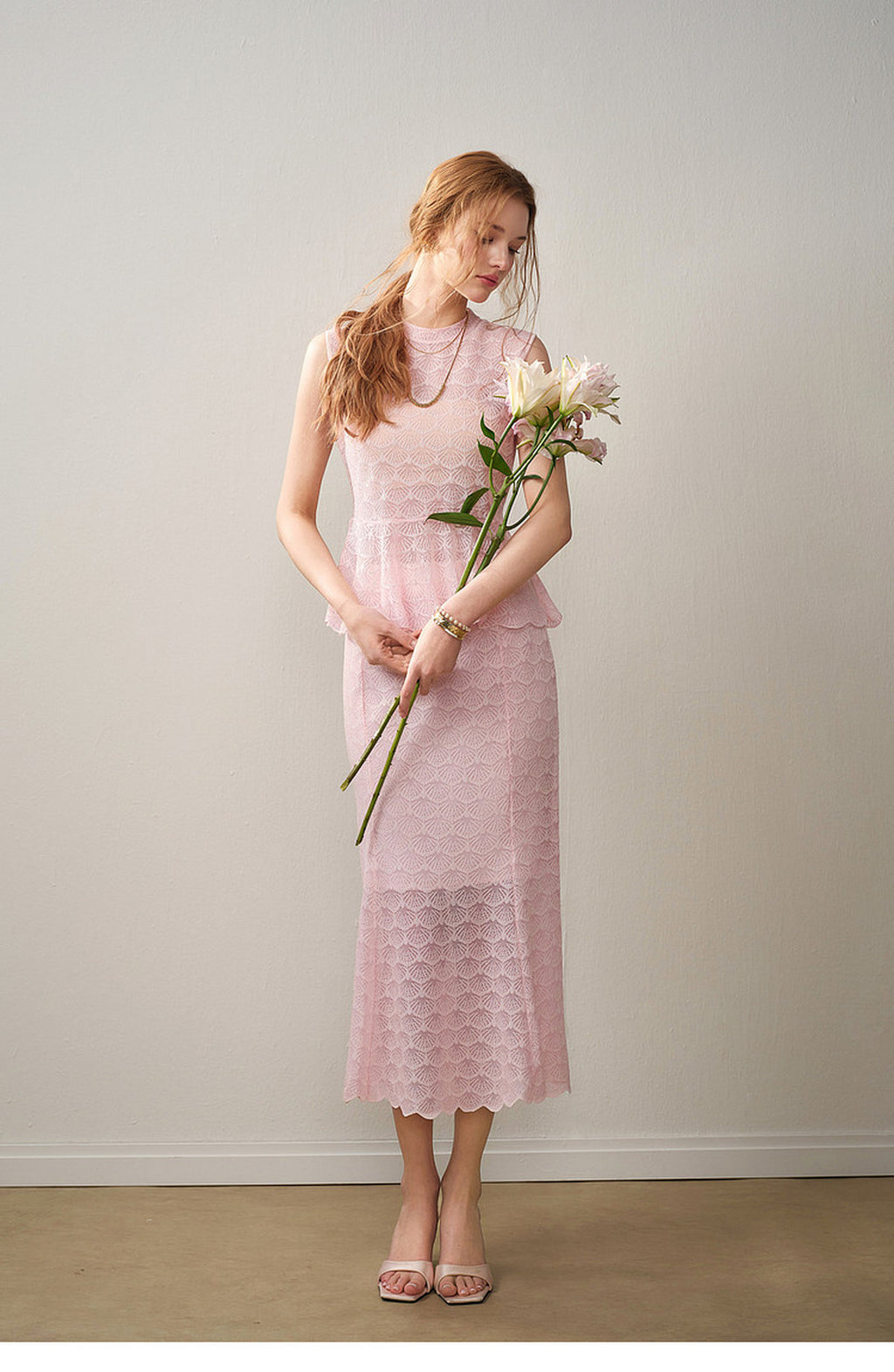 Blush Shell Lace Peplum Mermaid Co-ord