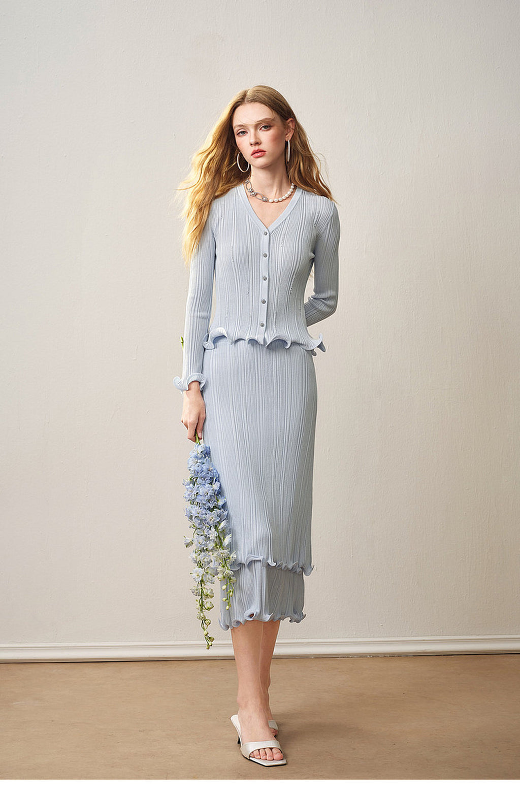 Sky Blue Ruffle Knit Co-ord Set