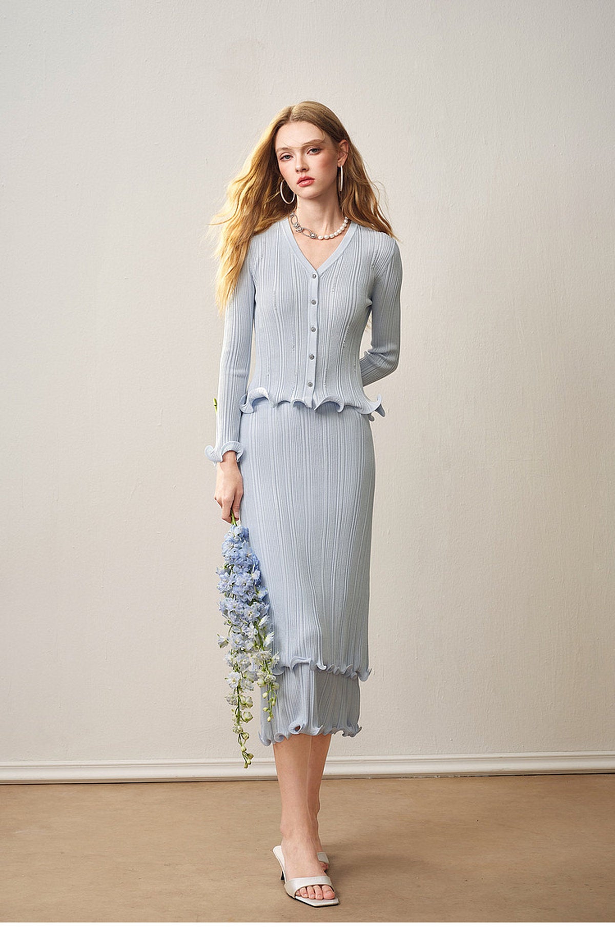 Sky Blue Ruffle Knit Co-ord Set