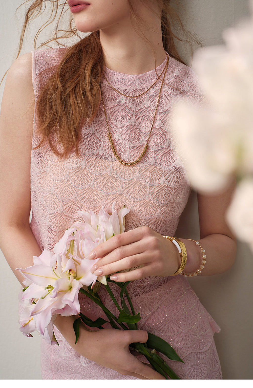 Blush Shell Lace Peplum Mermaid Co-ord