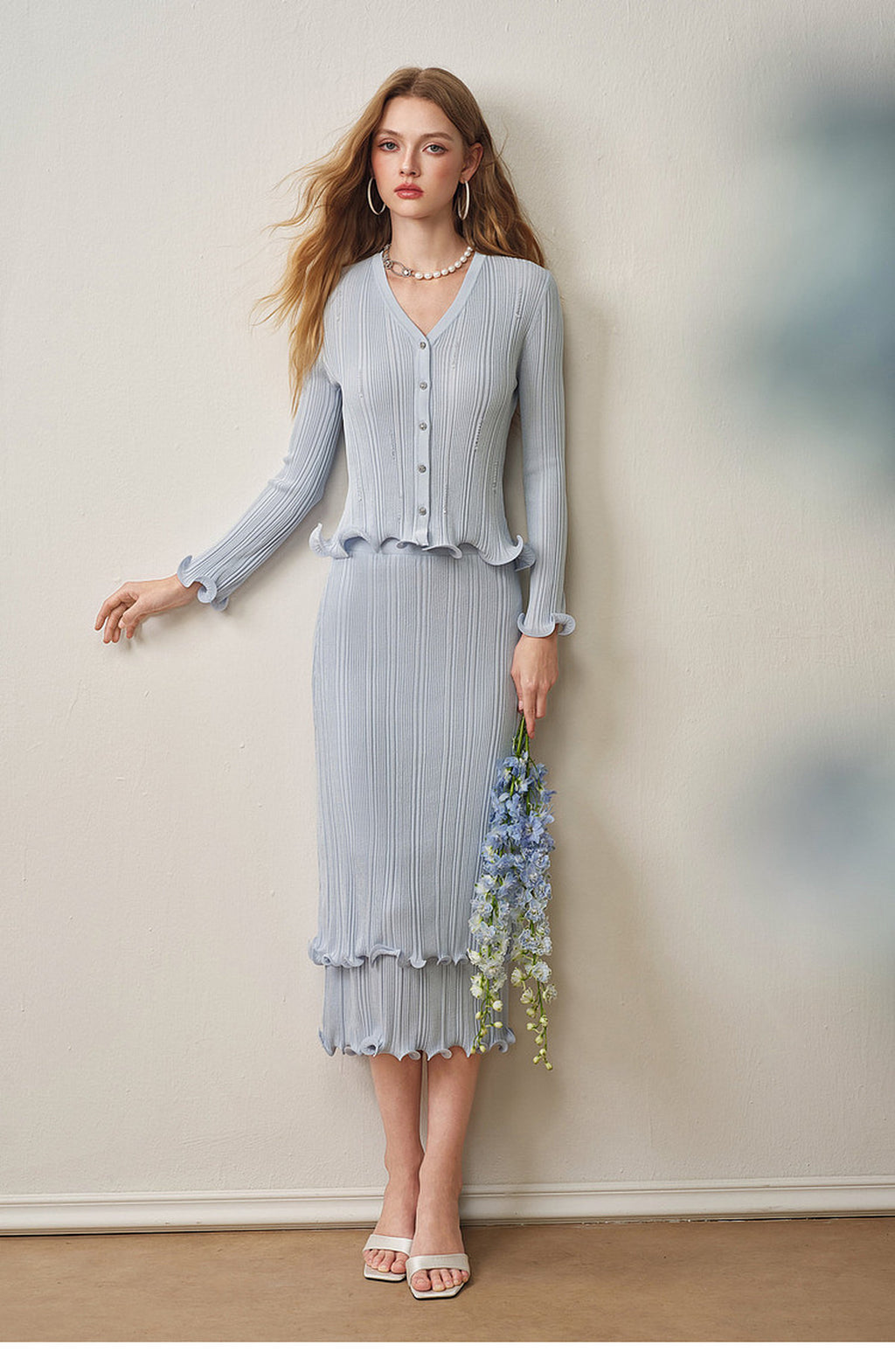 Sky Blue Ruffle Knit Co-ord Set