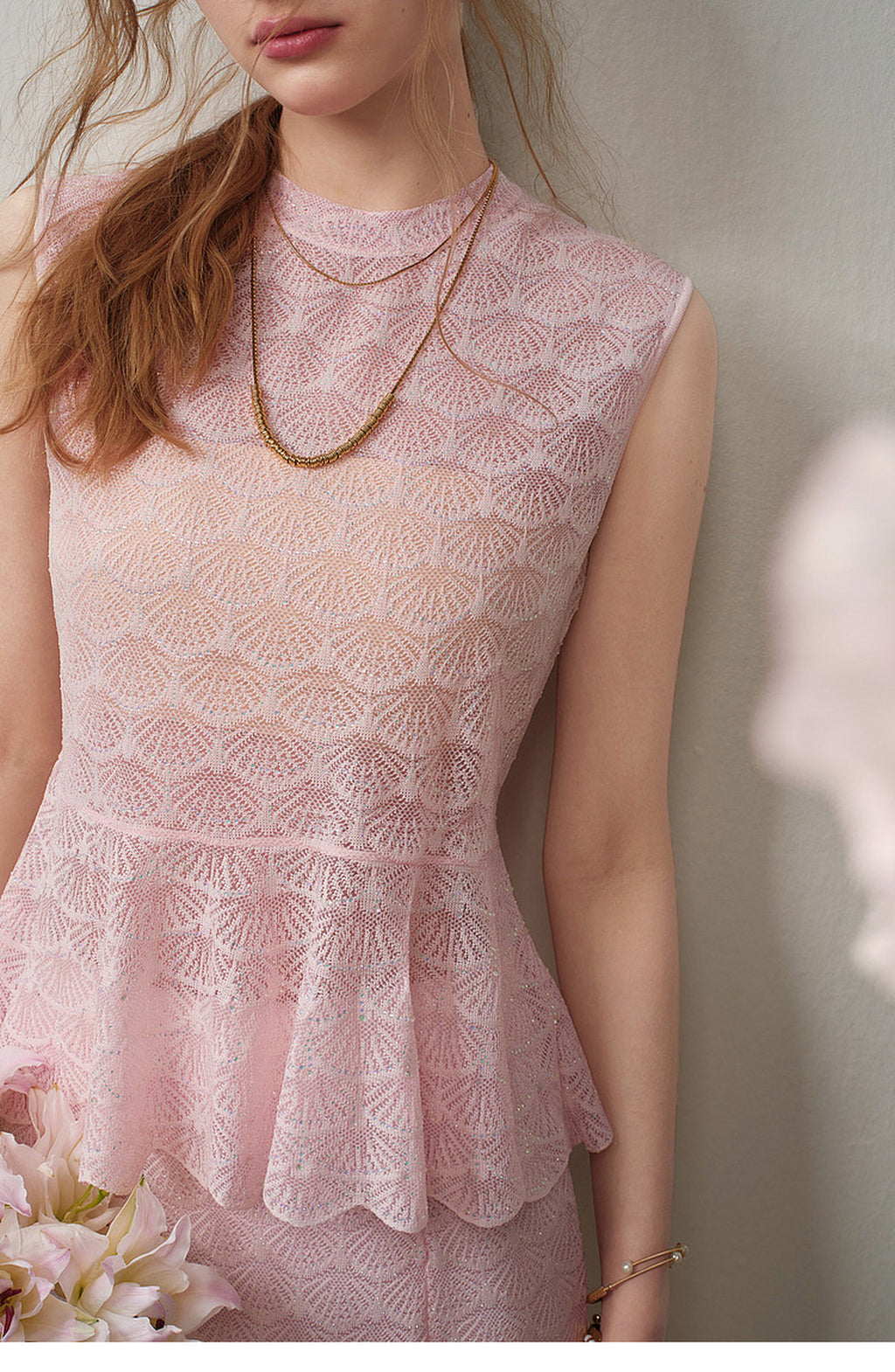 Blush Shell Lace Peplum Mermaid Co-ord