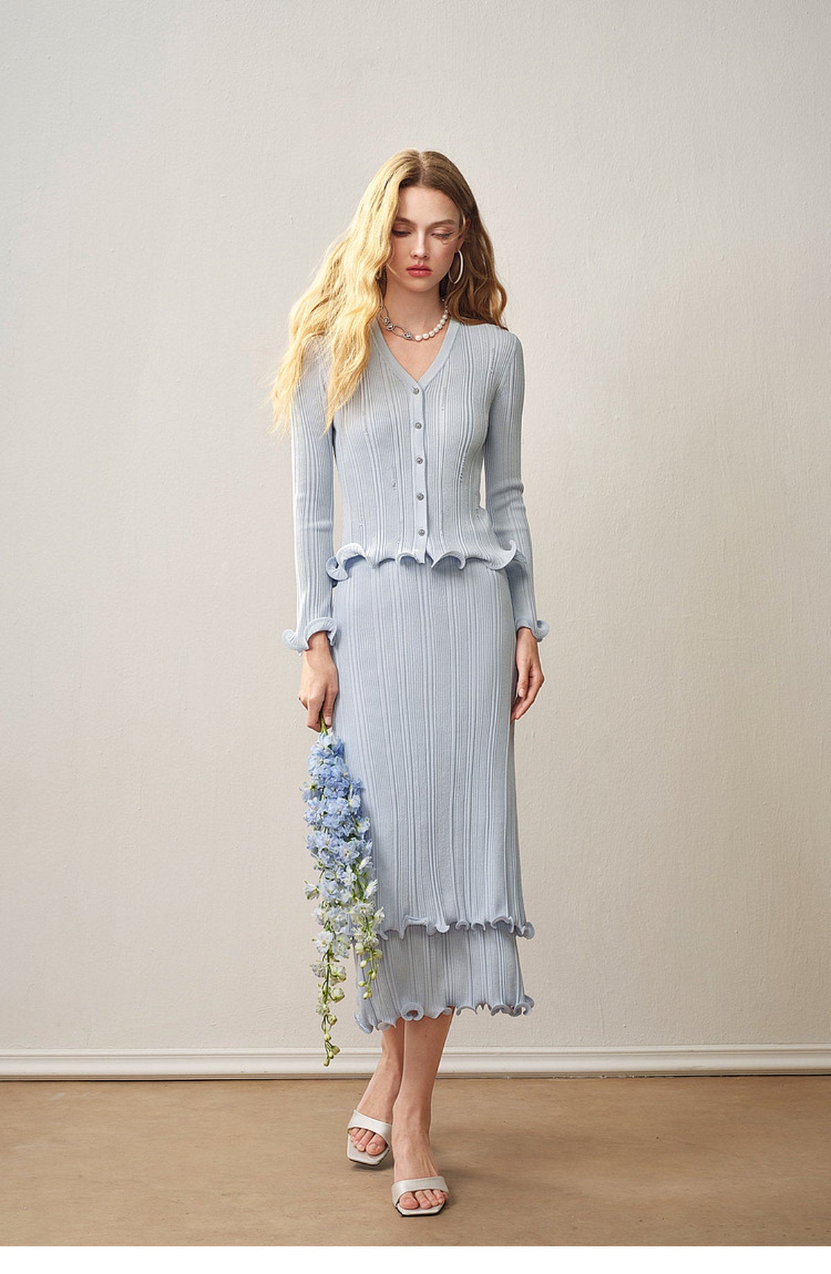 Sky Blue Ruffle Knit Co-ord Set